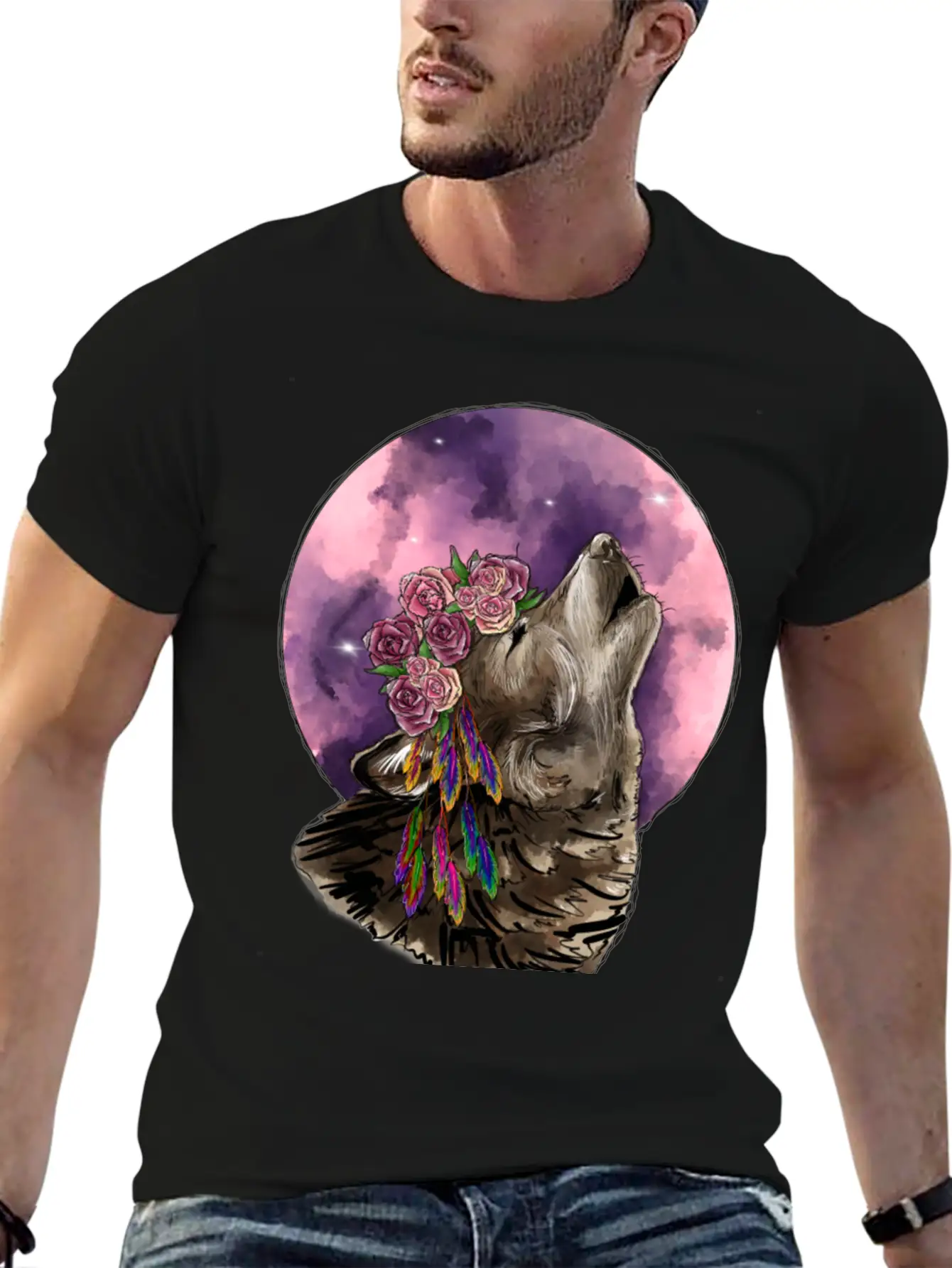 Wolf And Moon Essential Cotton Tee For Daily Outfits ¨C Unisex Style