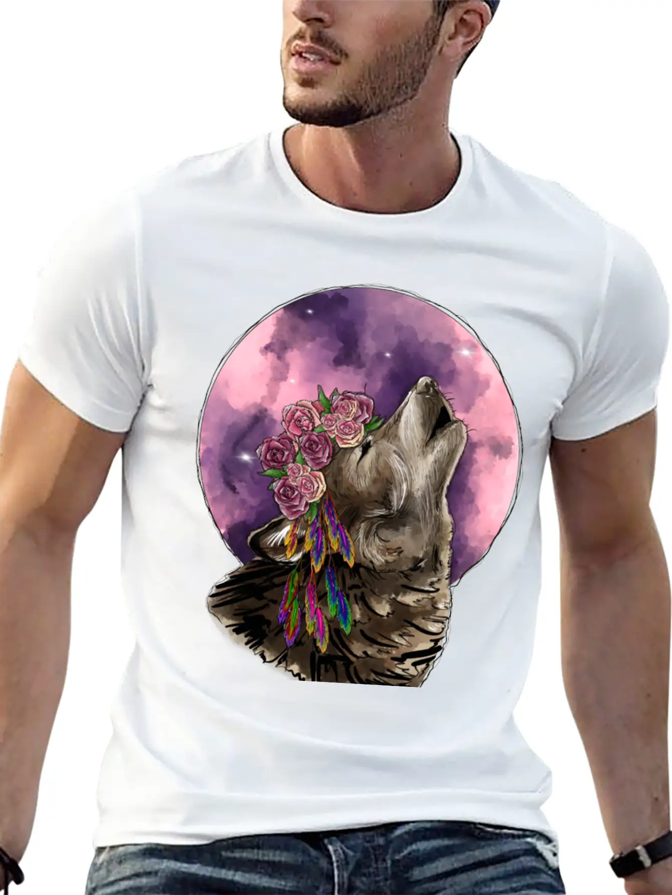 Wolf And Moon Essential Cotton Tee For Daily Outfits ¨C Unisex Style