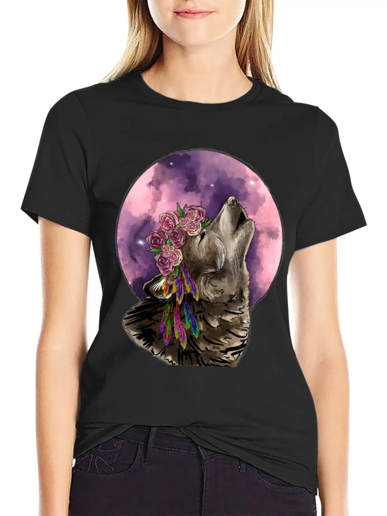 Wolf And Moon Essential Cotton Tee For Daily Outfits ¨C Unisex Style