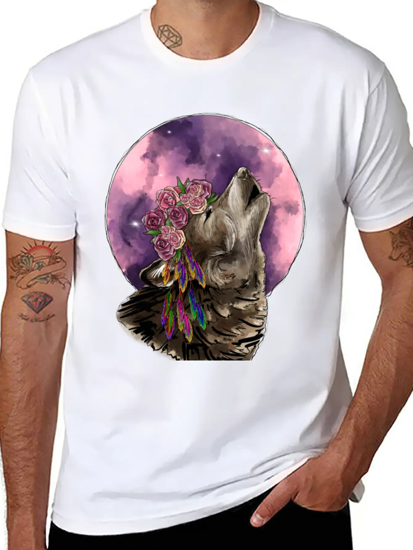 Wolf And Moon Essential Cotton Tee For Daily Outfits ¨C Unisex Style