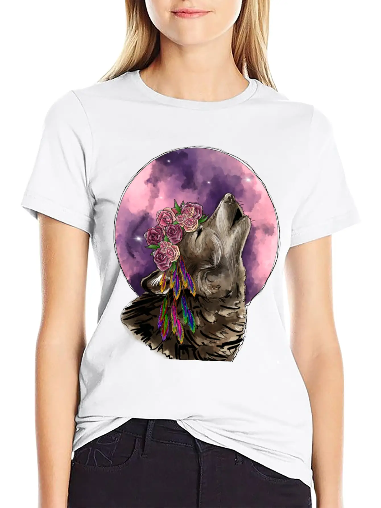 Wolf And Moon Essential Cotton Tee For Daily Outfits ¨C Unisex Style