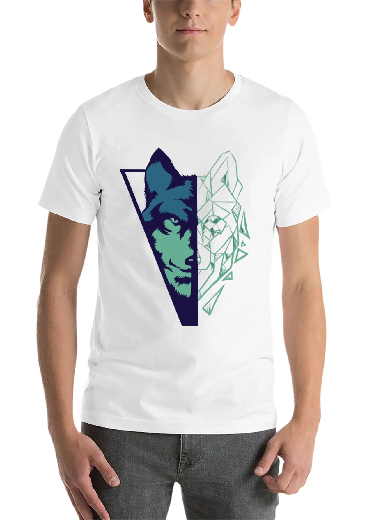 Wolf Gift Geometric Wolves HikingGift Tee Unisex Casual T-Shirt ¨C Clean Design For Daily Comfort