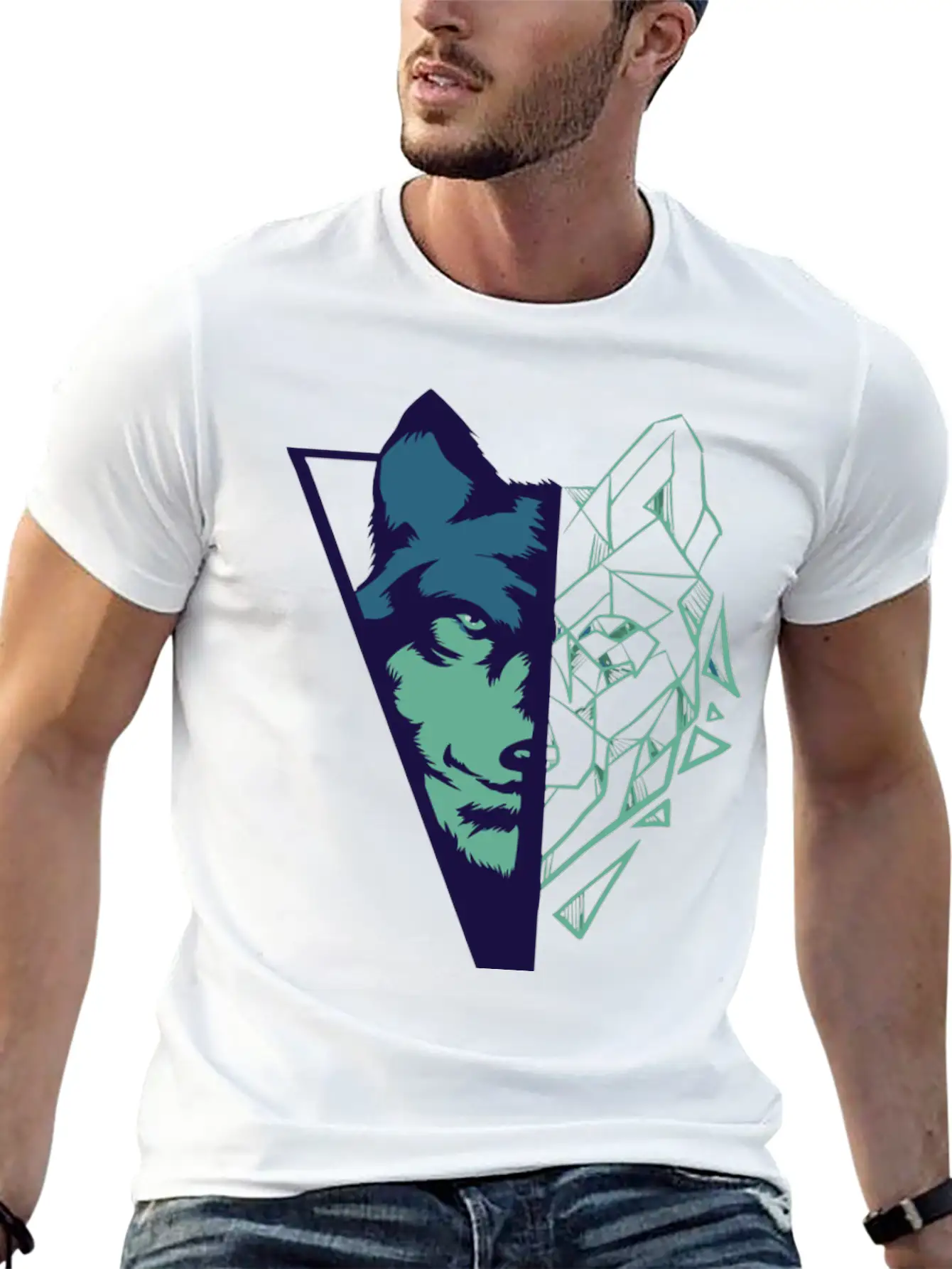 Wolf Gift Geometric Wolves HikingGift Tee Unisex Casual T-Shirt ¨C Clean Design For Daily Comfort