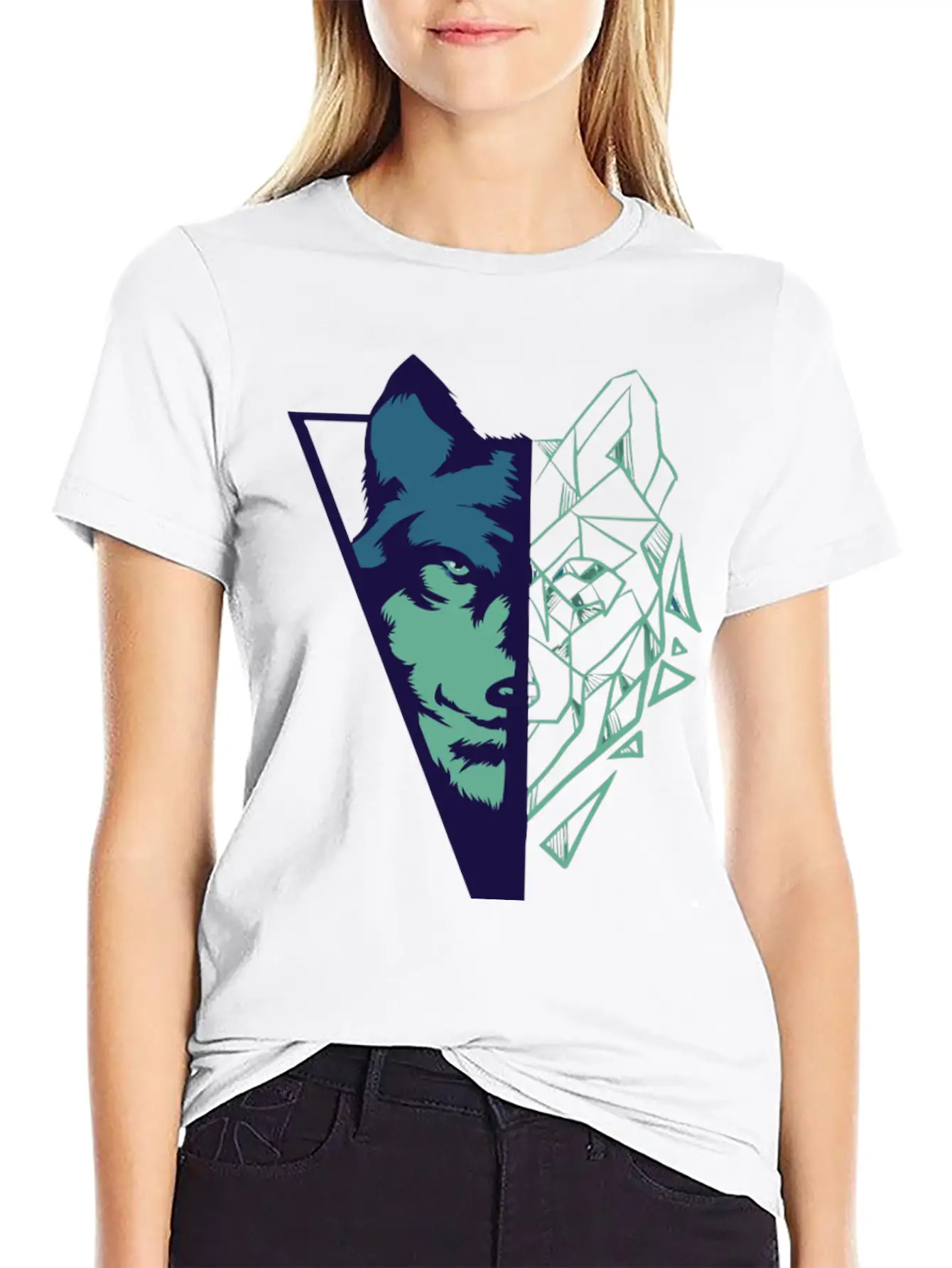 Wolf Gift Geometric Wolves HikingGift Tee Unisex Casual T-Shirt ¨C Clean Design For Daily Comfort