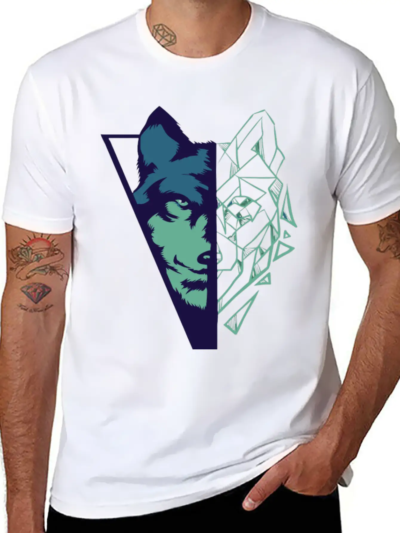 Wolf Gift Geometric Wolves HikingGift Tee Unisex Casual T-Shirt ¨C Clean Design For Daily Comfort