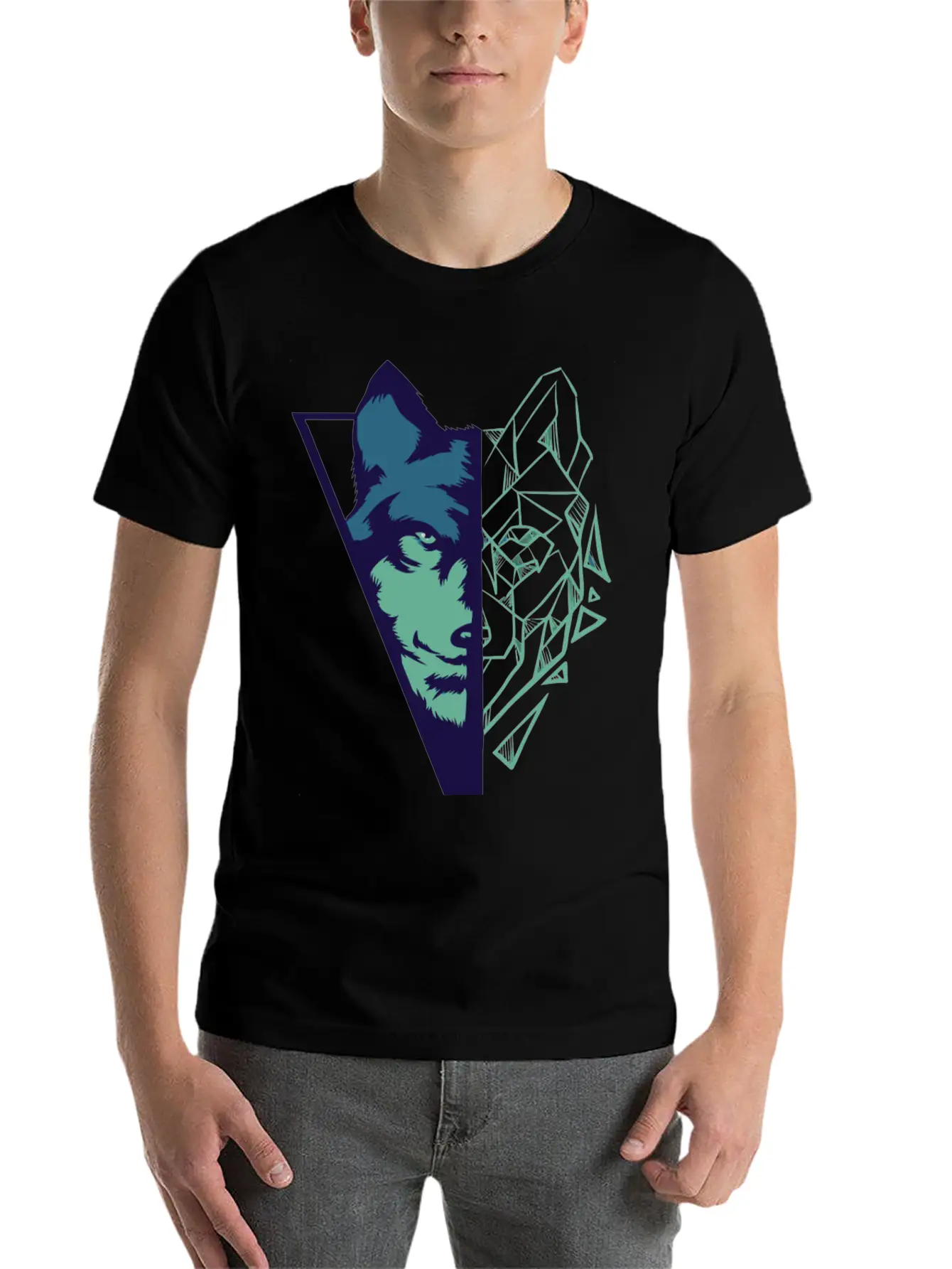 Wolf Gift Geometric Wolves HikingGift Tee Unisex Casual T-Shirt ¨C Clean Design For Daily Comfort