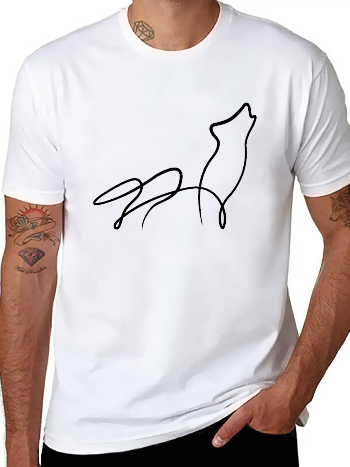 Wolf Minimal Line Animal Pack Dog Gift Basic Graphic T-Shirt ¨C Daily Comfort In Soft Cotton