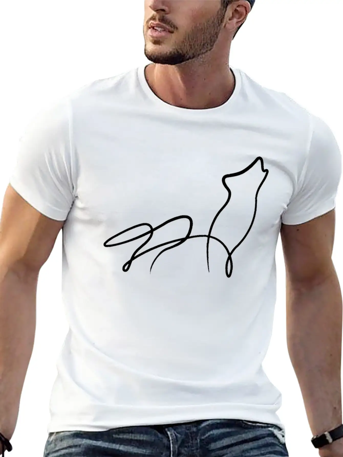Wolf Minimal Line Animal Pack Dog Gift Basic Graphic T-Shirt ¨C Daily Comfort In Soft Cotton