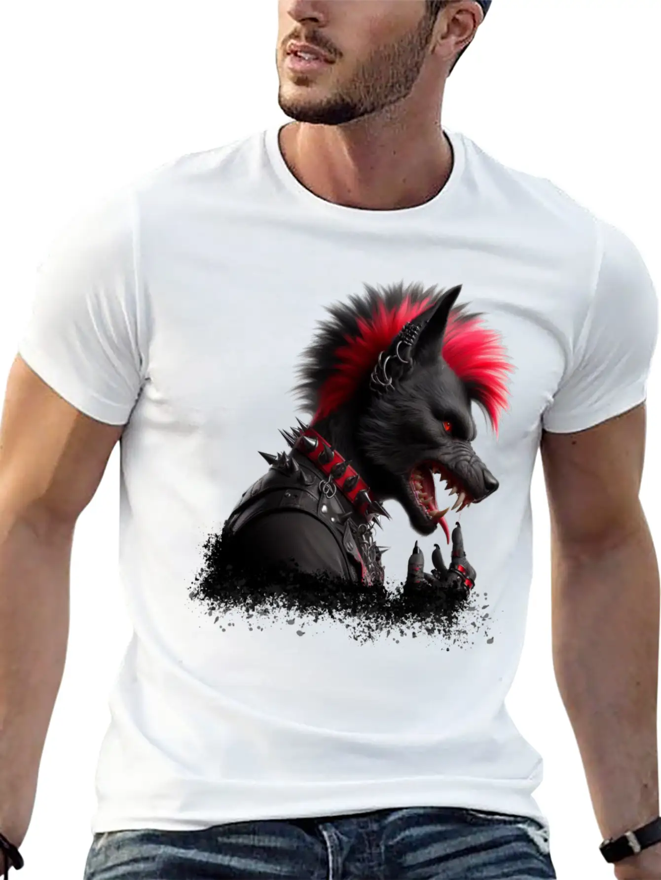 Wolf Punk RED Basic Graphic T-Shirt ¨C Daily Comfort In Soft Cotton