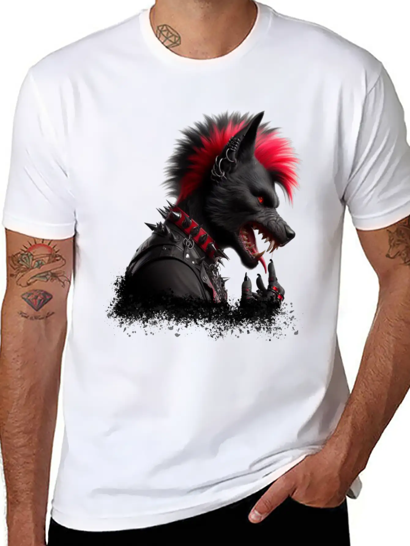 Wolf Punk RED Basic Graphic T-Shirt ¨C Daily Comfort In Soft Cotton