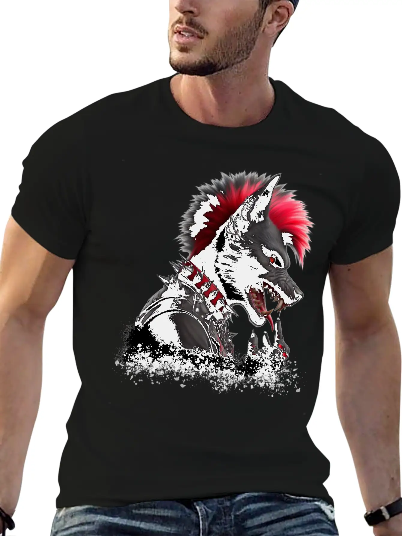 Wolf Punk RED Basic Graphic T-Shirt ¨C Daily Comfort In Soft Cotton