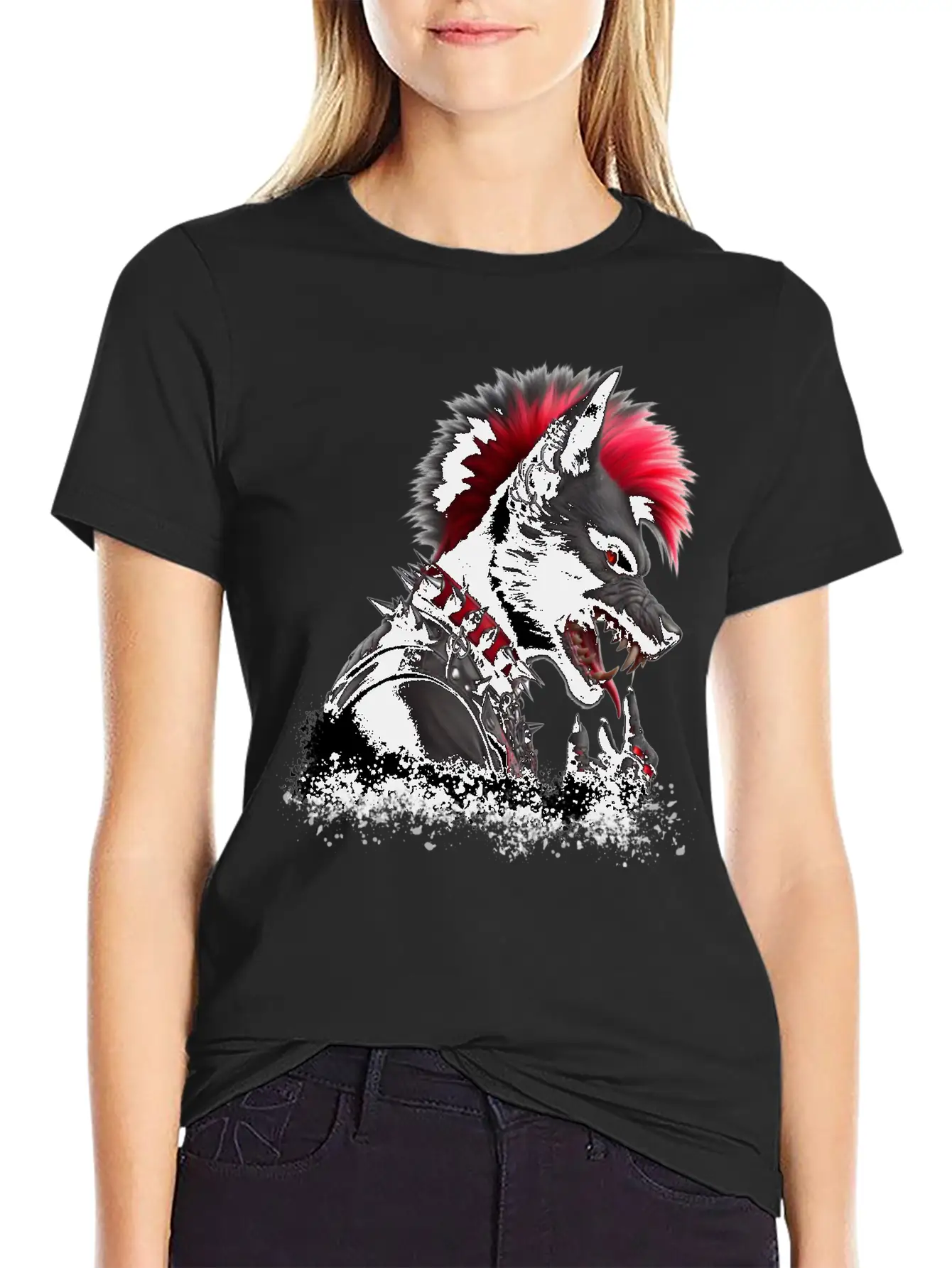 Wolf Punk RED Basic Graphic T-Shirt ¨C Daily Comfort In Soft Cotton