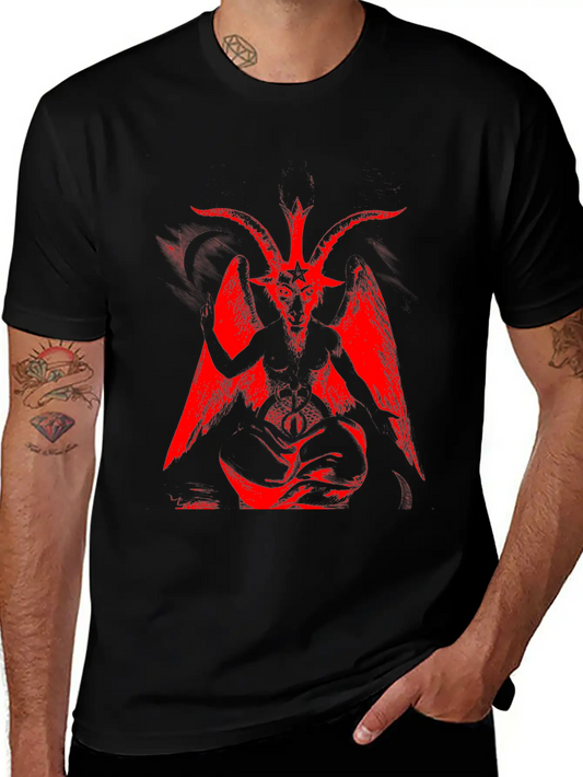 Woodcut, Baphomet - Red Basic Graphic T-Shirt ¨C Daily Comfort In Soft Cotton