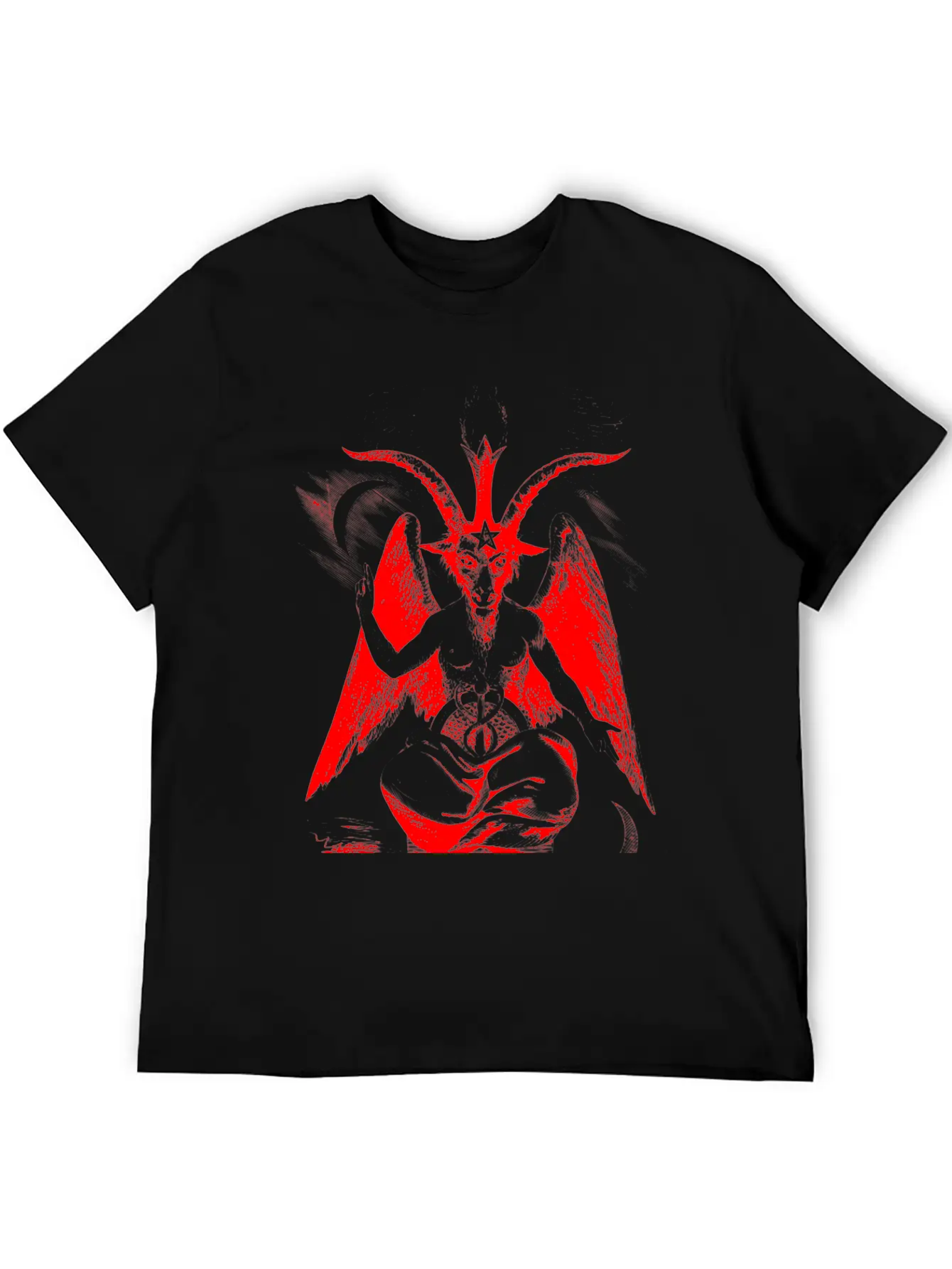 Woodcut, Baphomet - Red Basic Graphic T-Shirt ¨C Daily Comfort In Soft Cotton