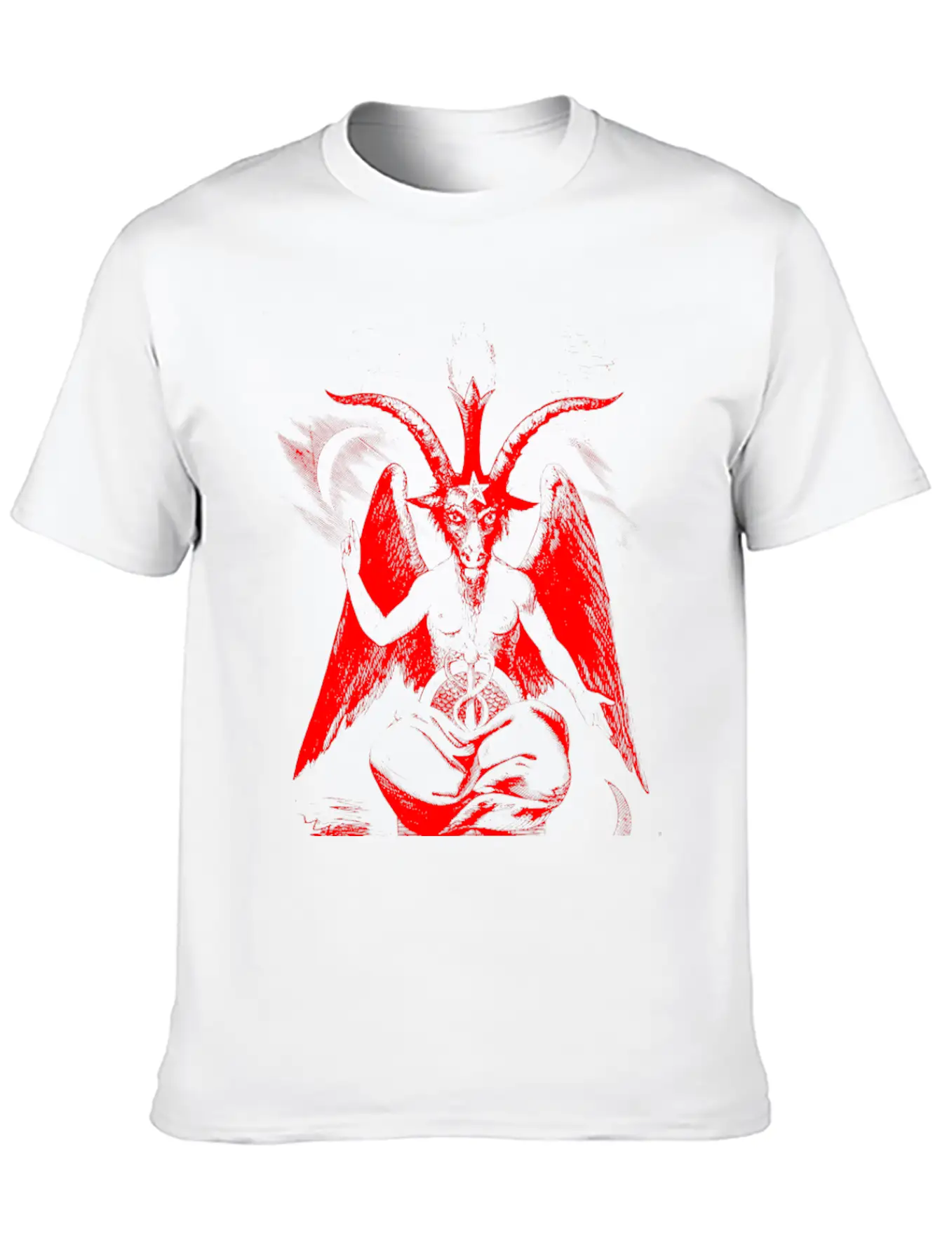 Woodcut, Baphomet - Red Basic Graphic T-Shirt ¨C Daily Comfort In Soft Cotton