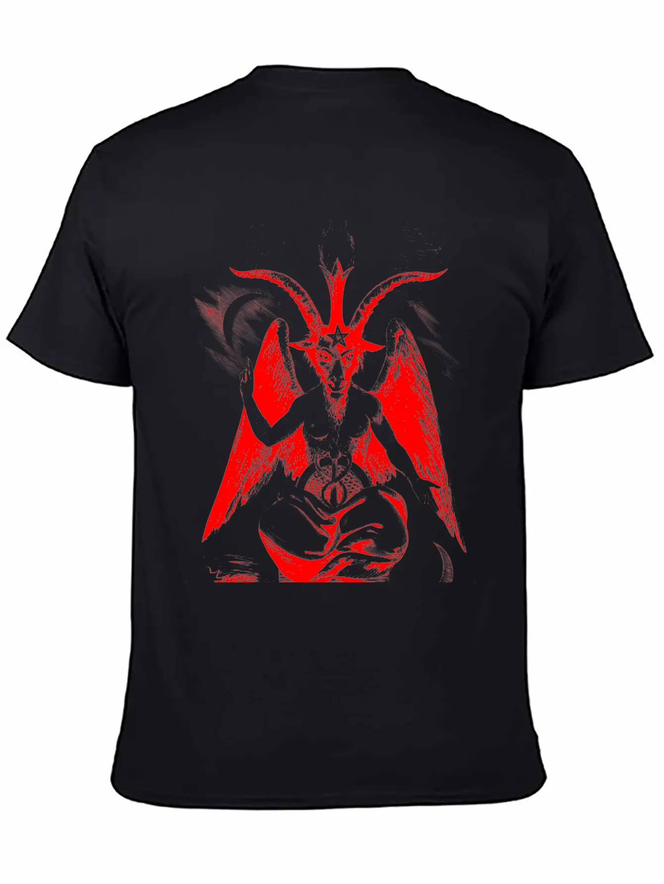 Woodcut, Baphomet - Red Basic Graphic T-Shirt ¨C Daily Comfort In Soft Cotton