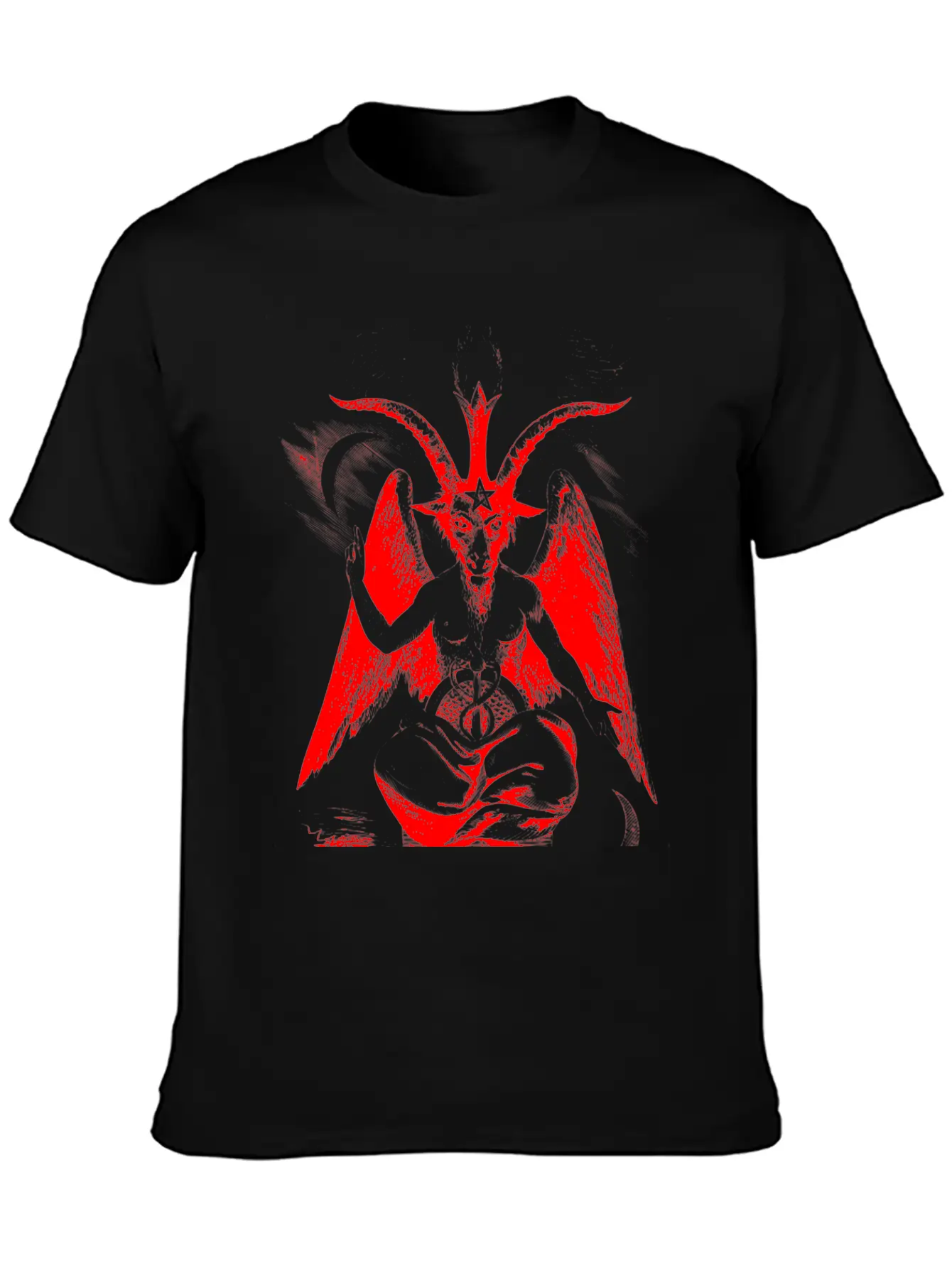 Woodcut, Baphomet - Red Basic Graphic T-Shirt ¨C Daily Comfort In Soft Cotton