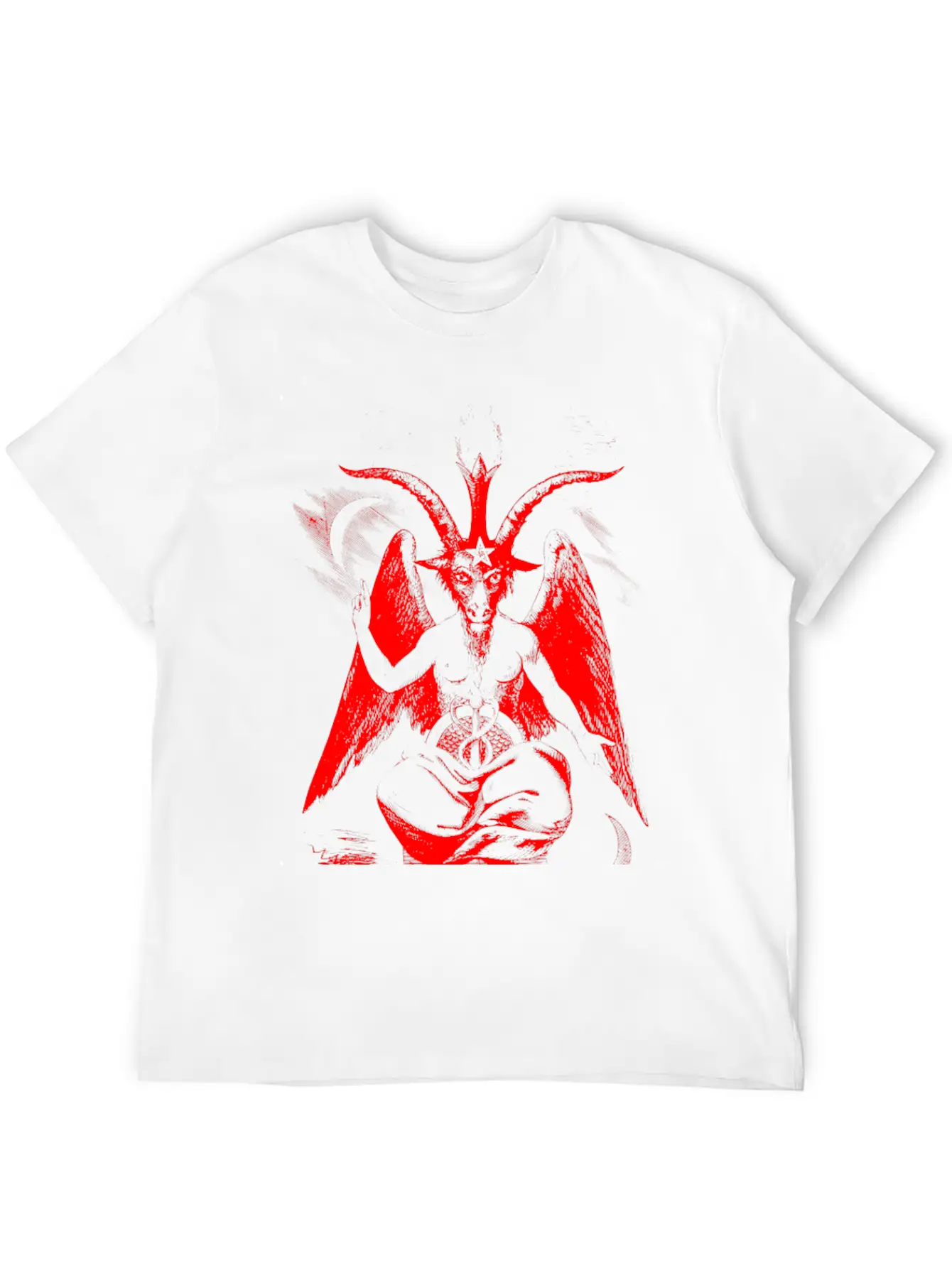 Woodcut, Baphomet - Red Basic Graphic T-Shirt ¨C Daily Comfort In Soft Cotton