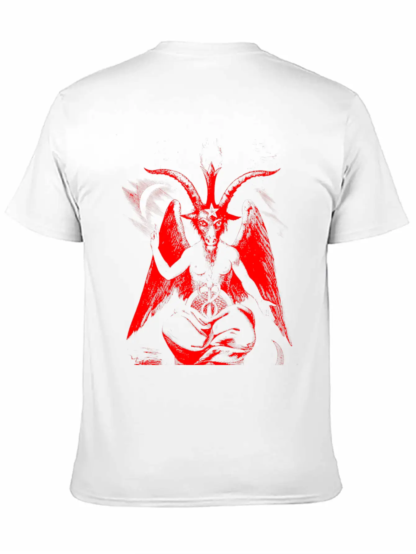 Woodcut, Baphomet - Red Basic Graphic T-Shirt ¨C Daily Comfort In Soft Cotton