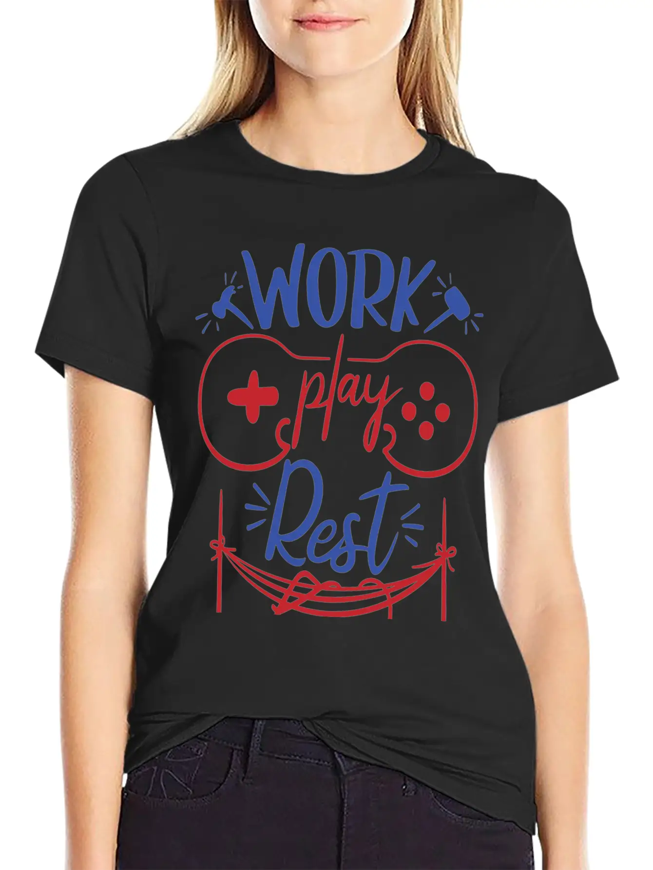 Work Play Rest Video Games Gaming Gamer Geek Gift Basic Graphic T-Shirt ¨C Daily Comfort In Soft Cotton