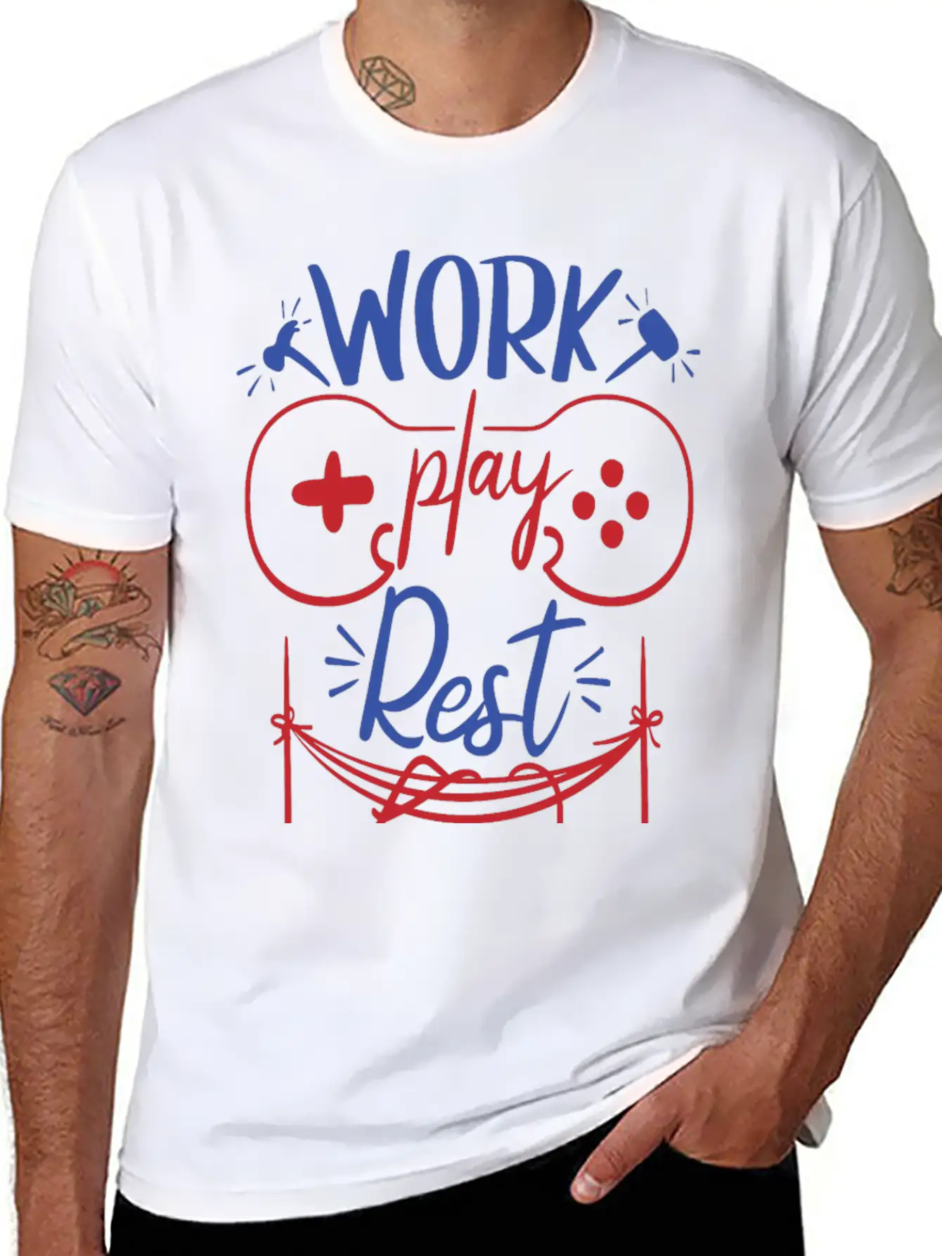 Work Play Rest Video Games Gaming Gamer Geek Gift Basic Graphic T-Shirt ¨C Daily Comfort In Soft Cotton