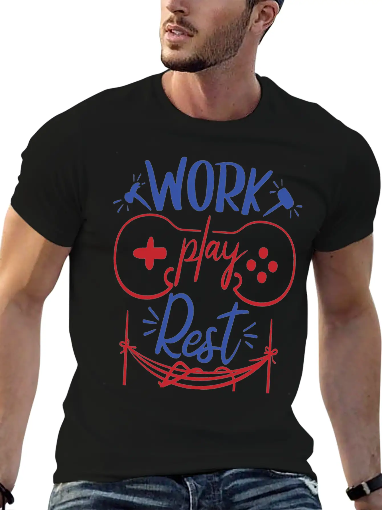 Work Play Rest Video Games Gaming Gamer Geek Gift Basic Graphic T-Shirt ¨C Daily Comfort In Soft Cotton