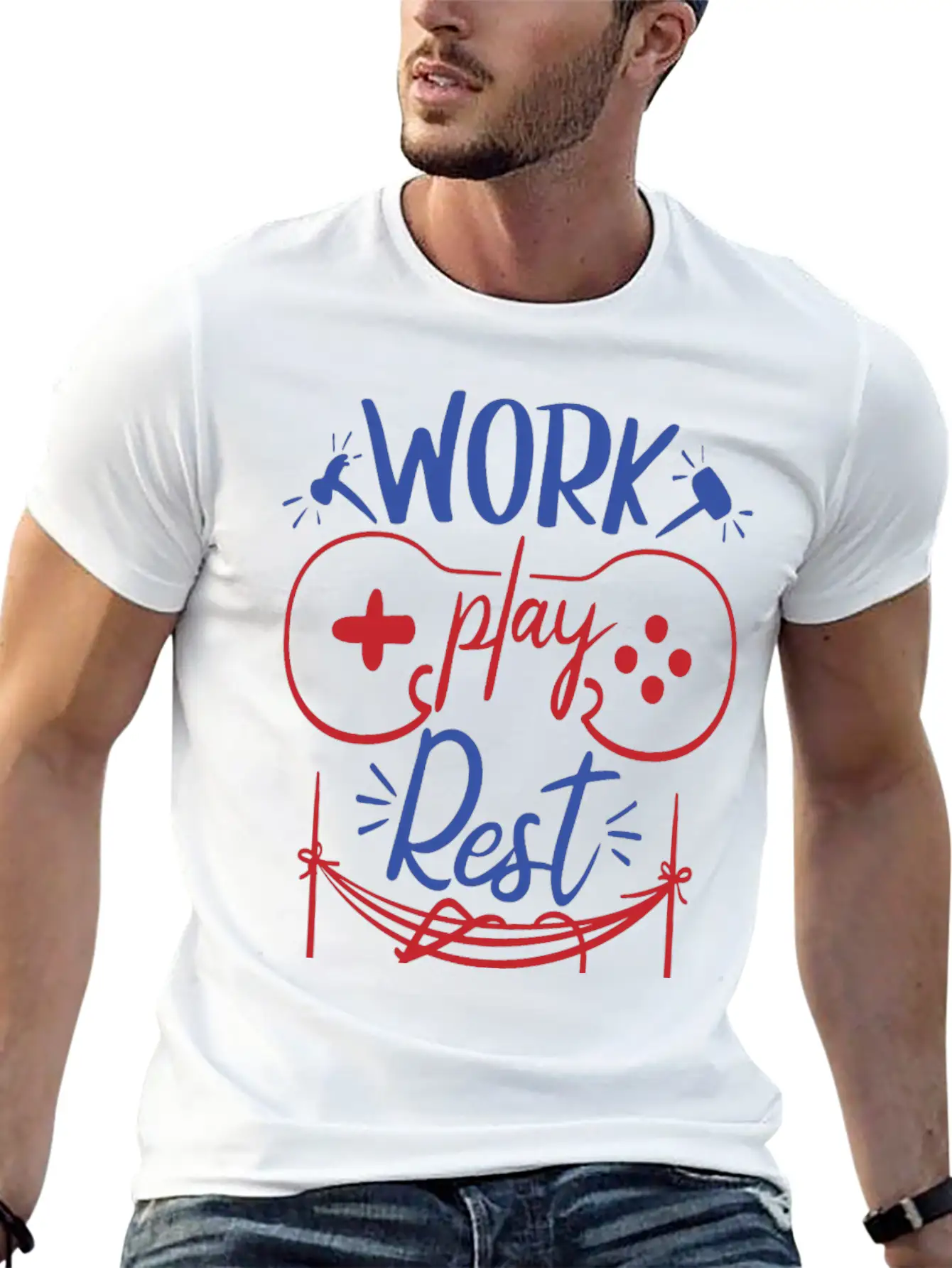 Work Play Rest Video Games Gaming Gamer Geek Gift Basic Graphic T-Shirt ¨C Daily Comfort In Soft Cotton