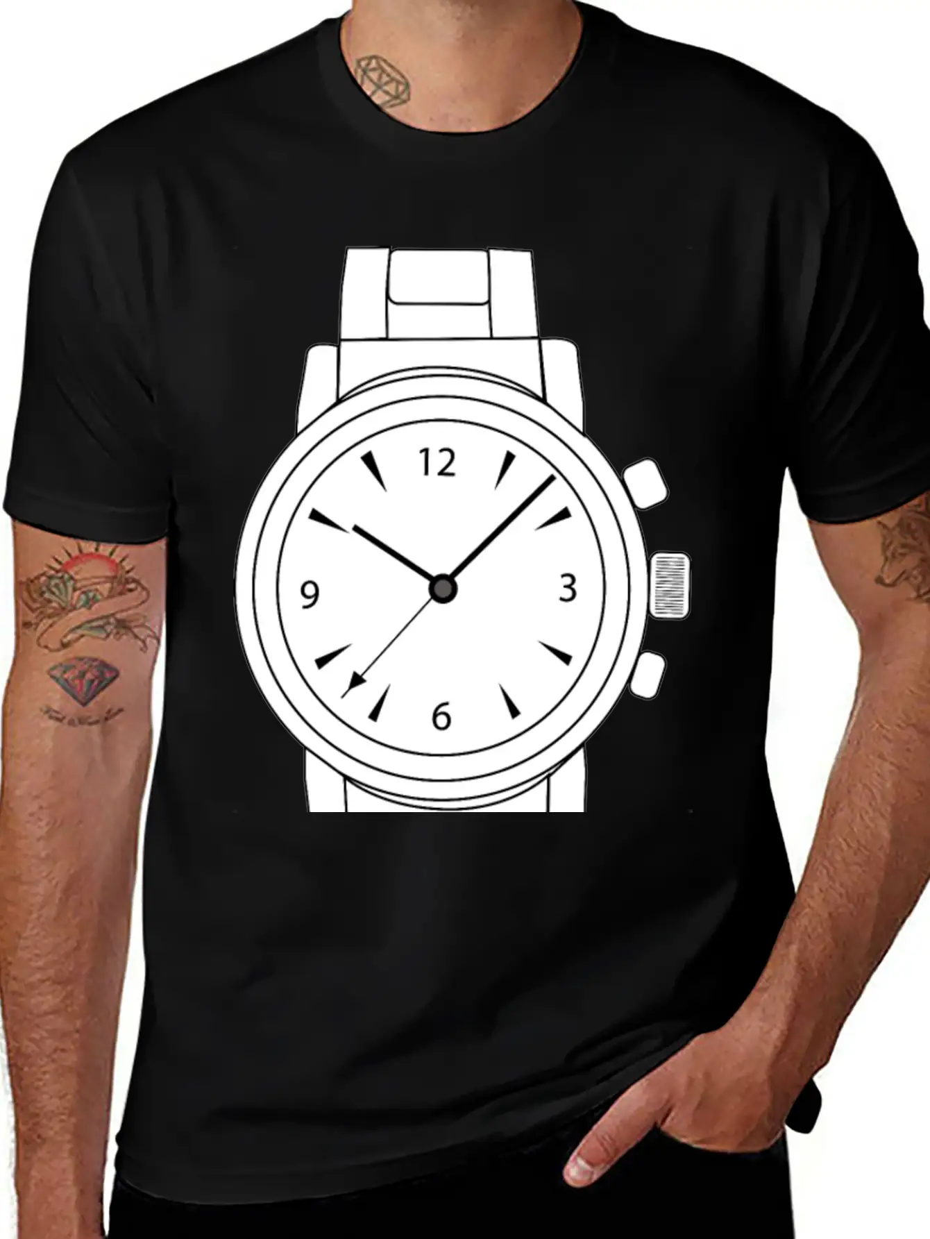 Wrist Watch Line Art Essential Cotton Tee For Daily Outfits ¨C Unisex Style