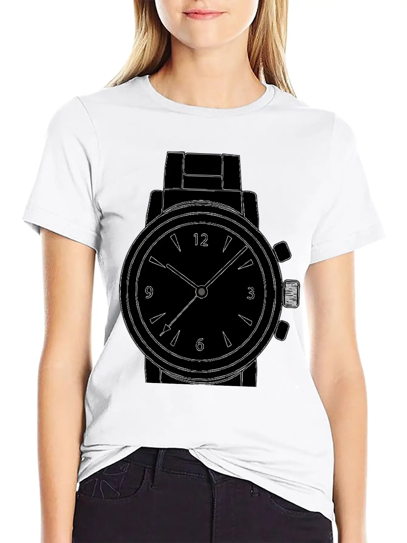 Wrist Watch Line Art Essential Cotton Tee For Daily Outfits ¨C Unisex Style