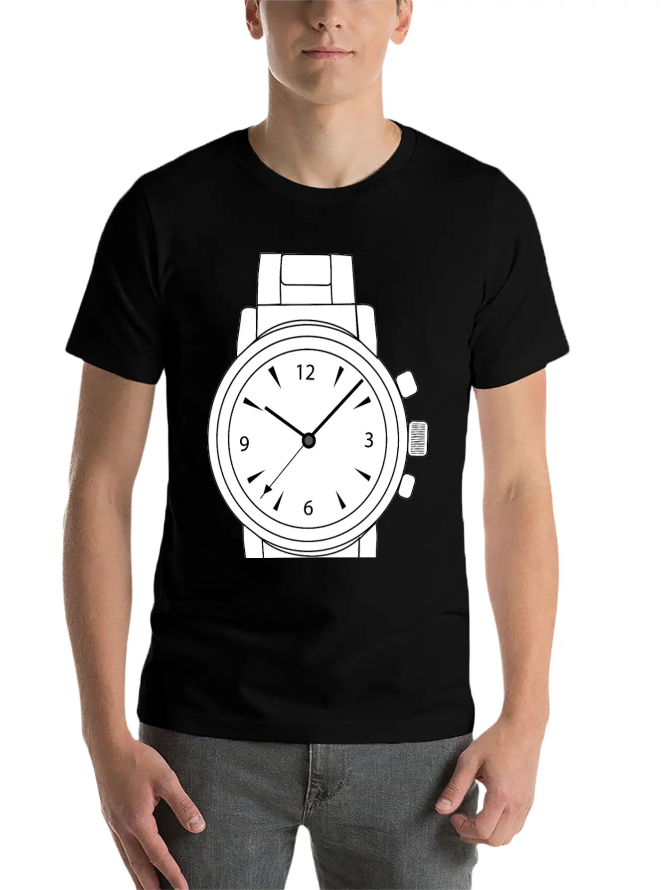 Wrist Watch Line Art Essential Cotton Tee For Daily Outfits ¨C Unisex Style
