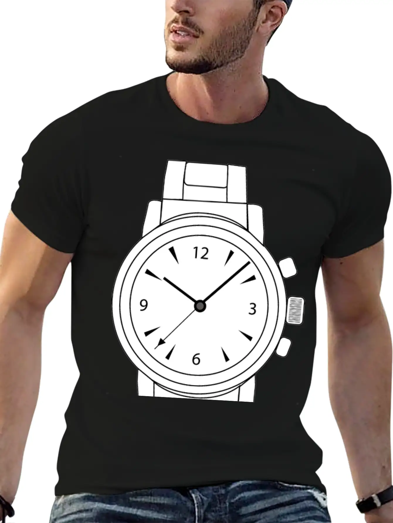 Wrist Watch Line Art Essential Cotton Tee For Daily Outfits ¨C Unisex Style