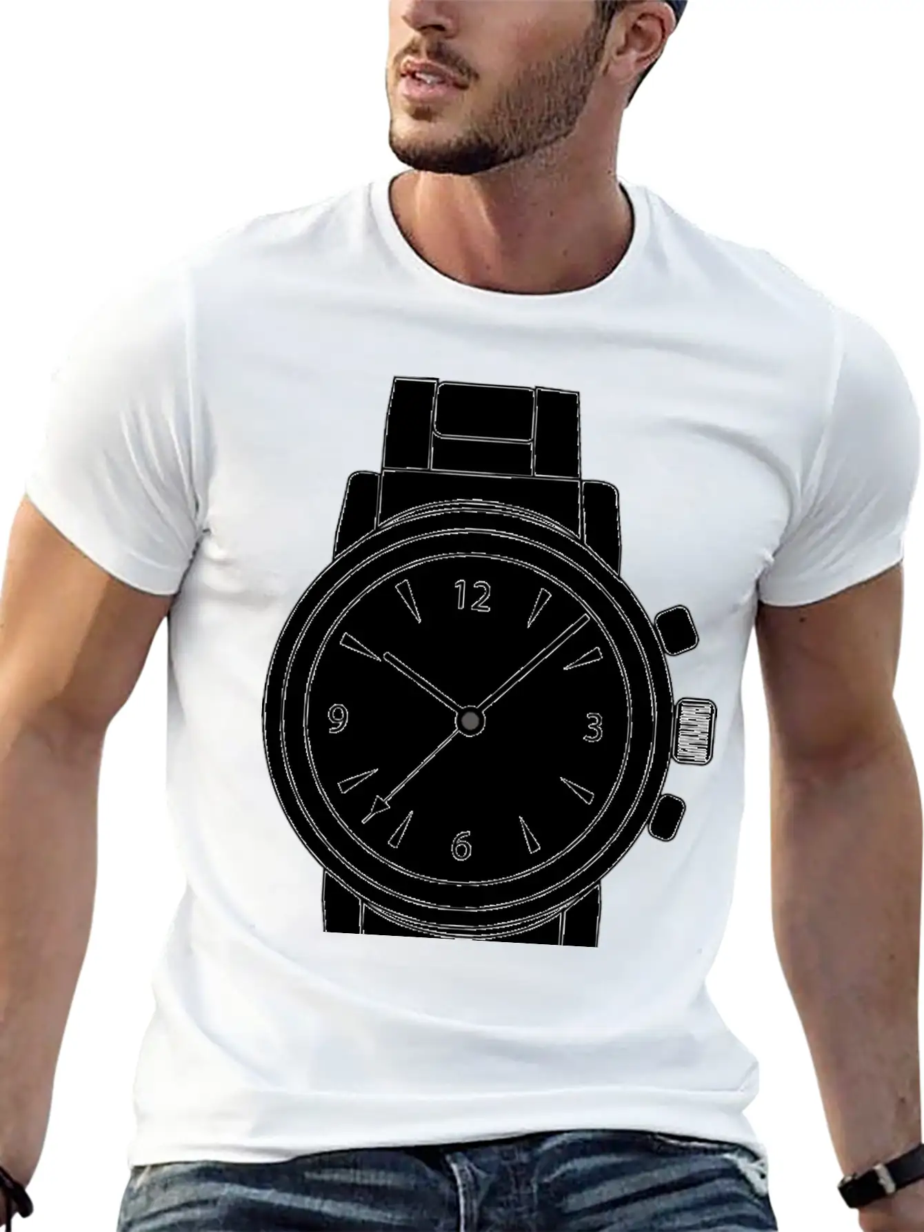 Wrist Watch Line Art Essential Cotton Tee For Daily Outfits ¨C Unisex Style