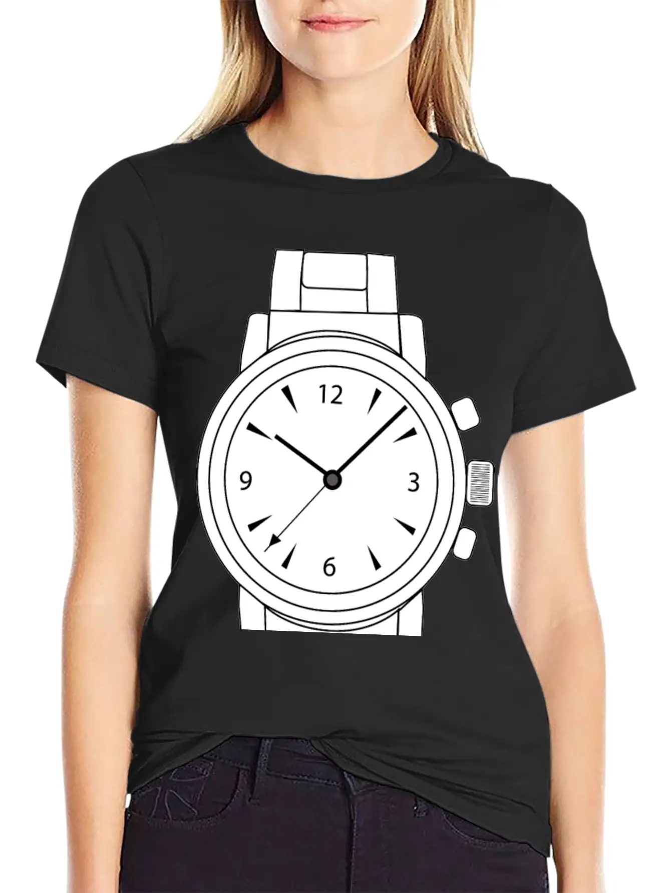 Wrist Watch Line Art Essential Cotton Tee For Daily Outfits ¨C Unisex Style