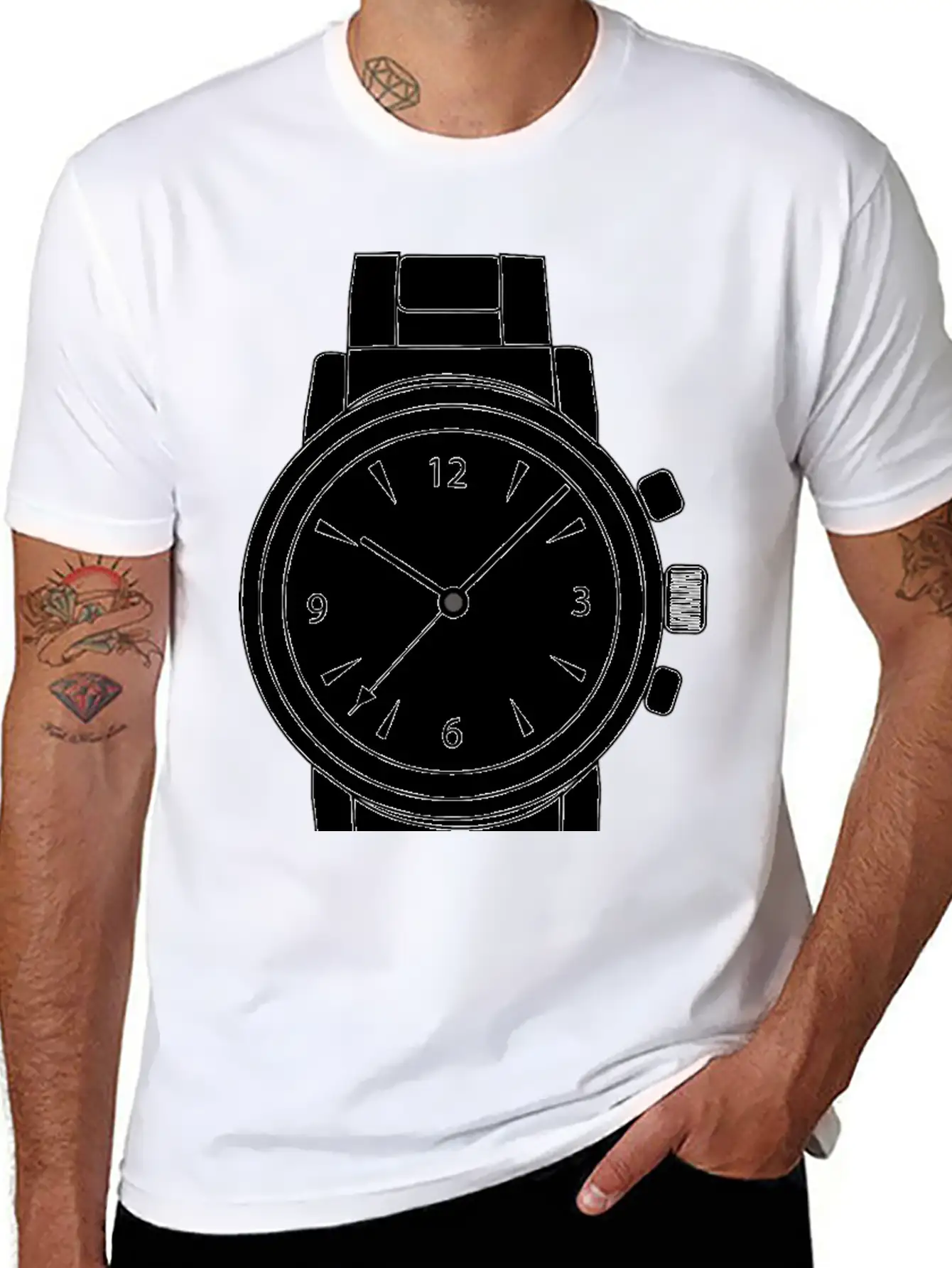 Wrist Watch Line Art Essential Cotton Tee For Daily Outfits ¨C Unisex Style