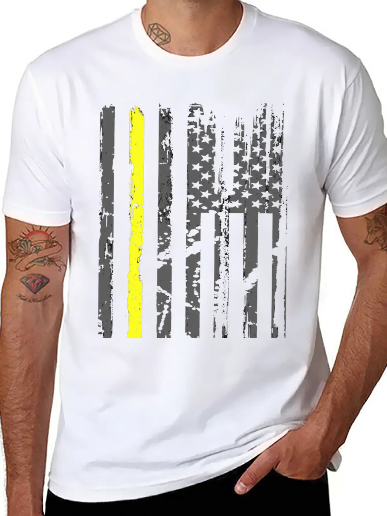 Yellow Line Towing American Flag Tow Truck Driver Basic Graphic T-Shirt ¨C Daily Comfort In Soft Cotton