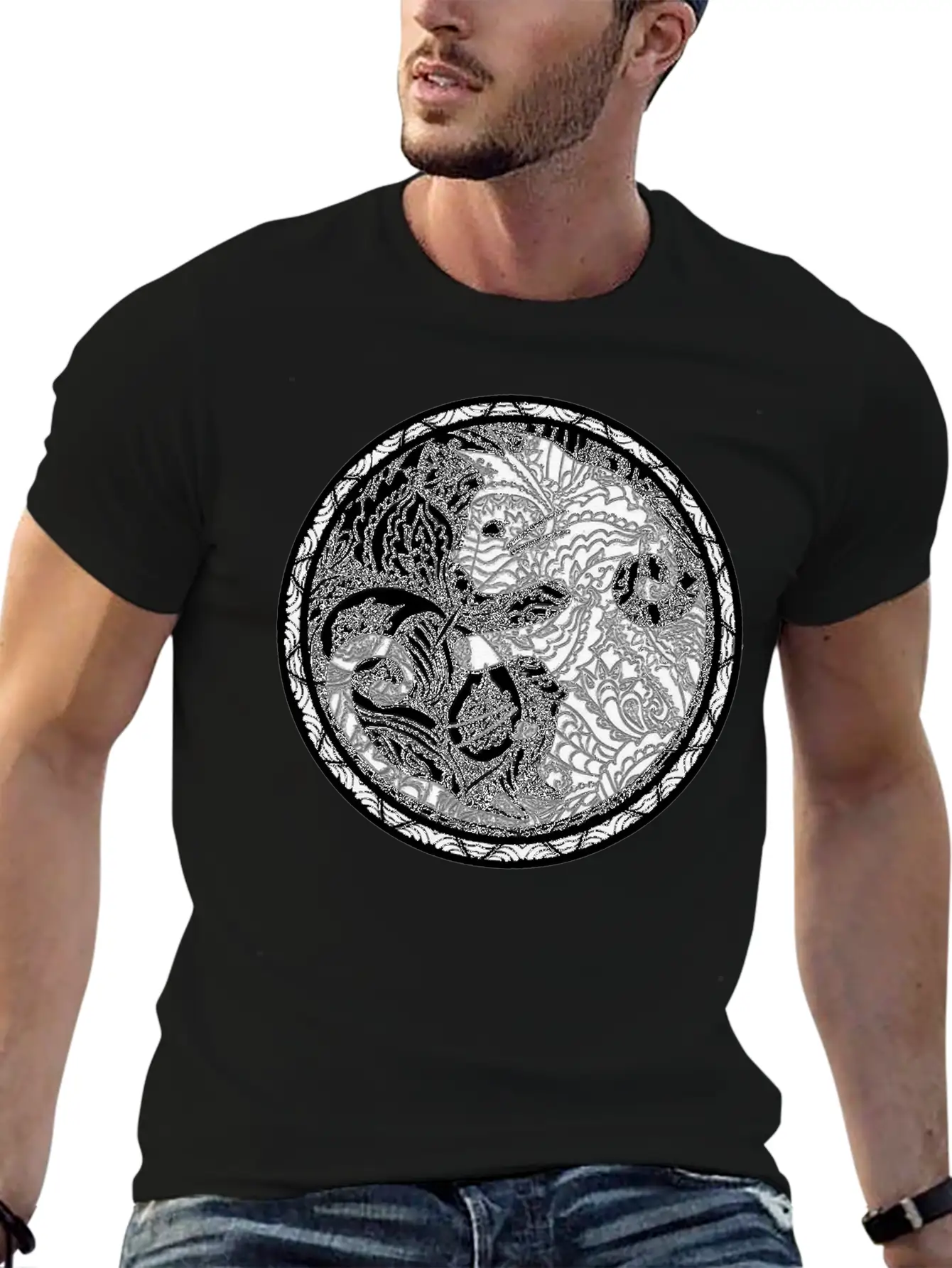 Yin Yang Cats Paisley Print T Shirt Essential Cotton Tee For Daily Outfits ¨C Unisex Style