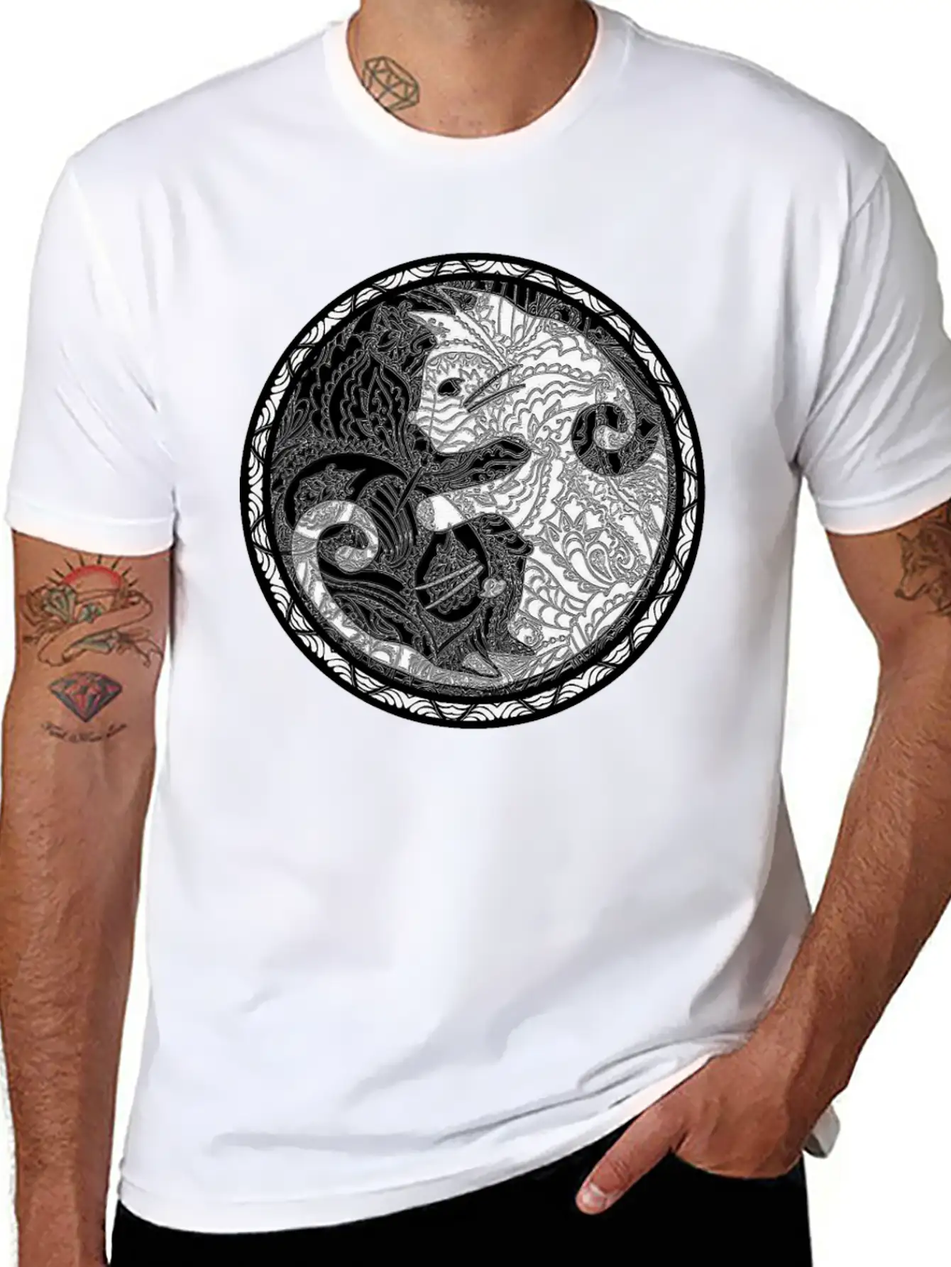 Yin Yang Cats Paisley Print T Shirt Essential Cotton Tee For Daily Outfits ¨C Unisex Style