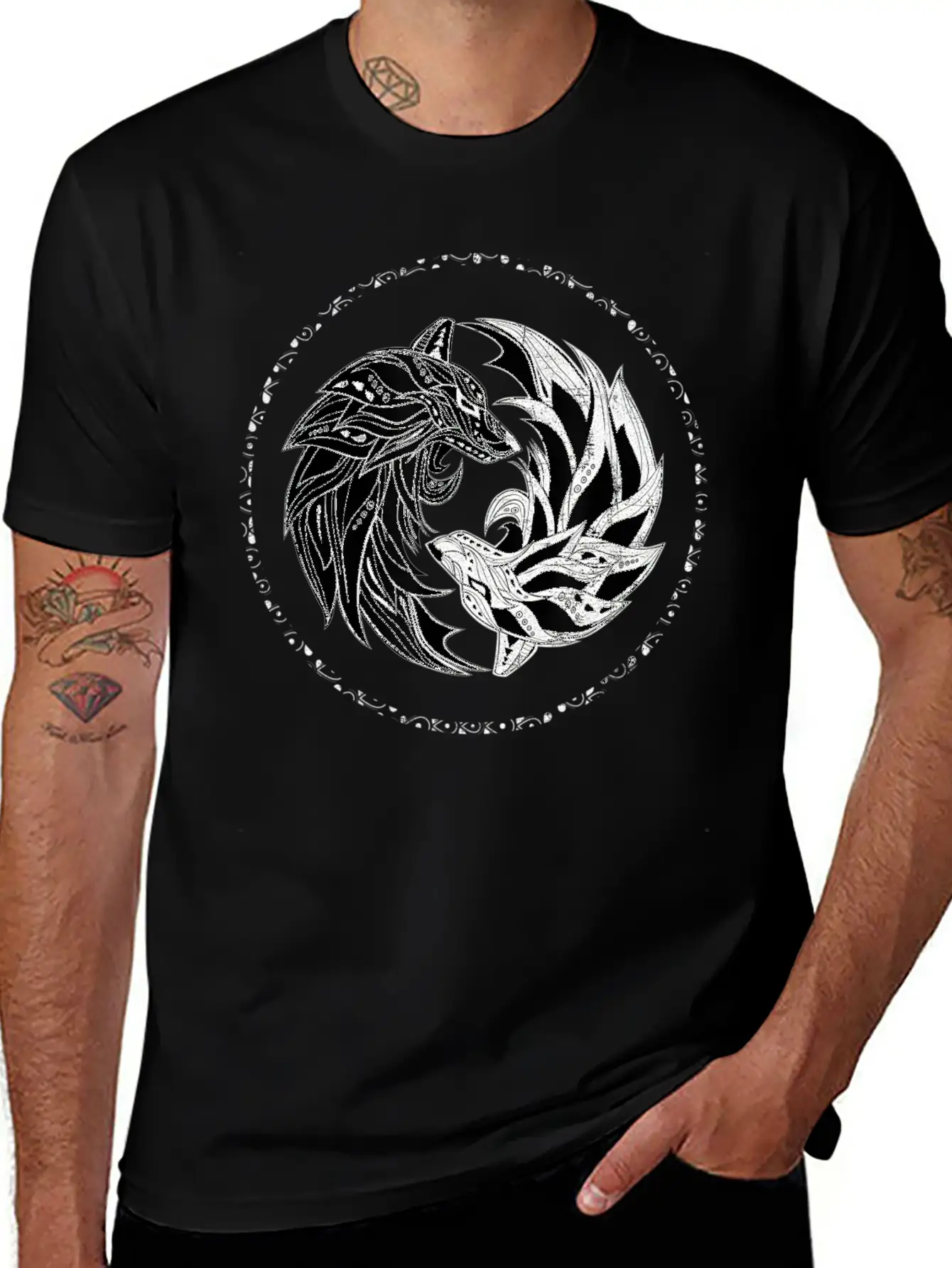 Yin Yang Wolves Wolf Yinyang Tai Chi Qi Gong Soft Cotton Short Sleeve Tee ¨C Unisex Wardrobe Staple