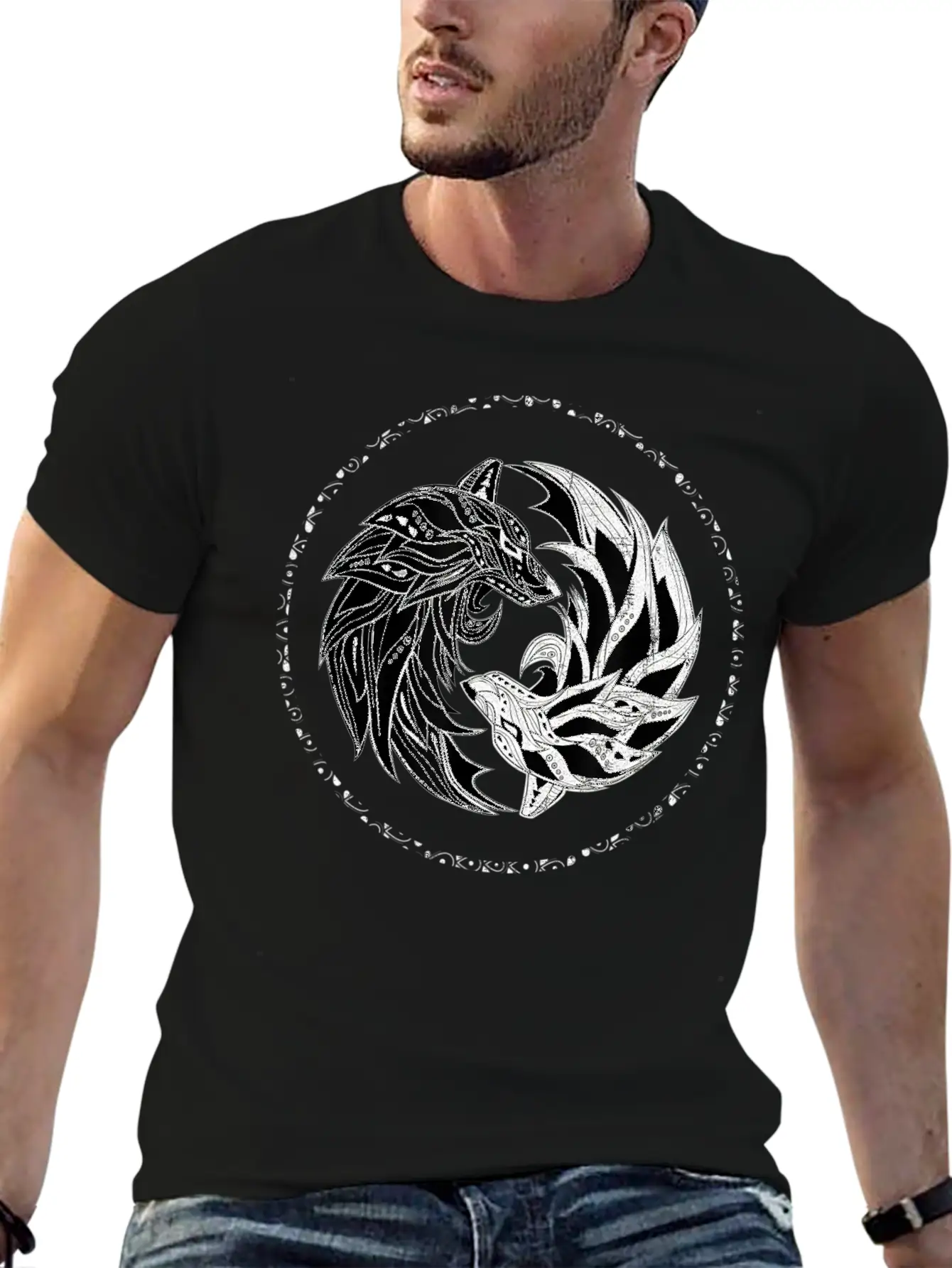 Yin Yang Wolves Wolf Yinyang Tai Chi Qi Gong Soft Cotton Short Sleeve Tee ¨C Unisex Wardrobe Staple