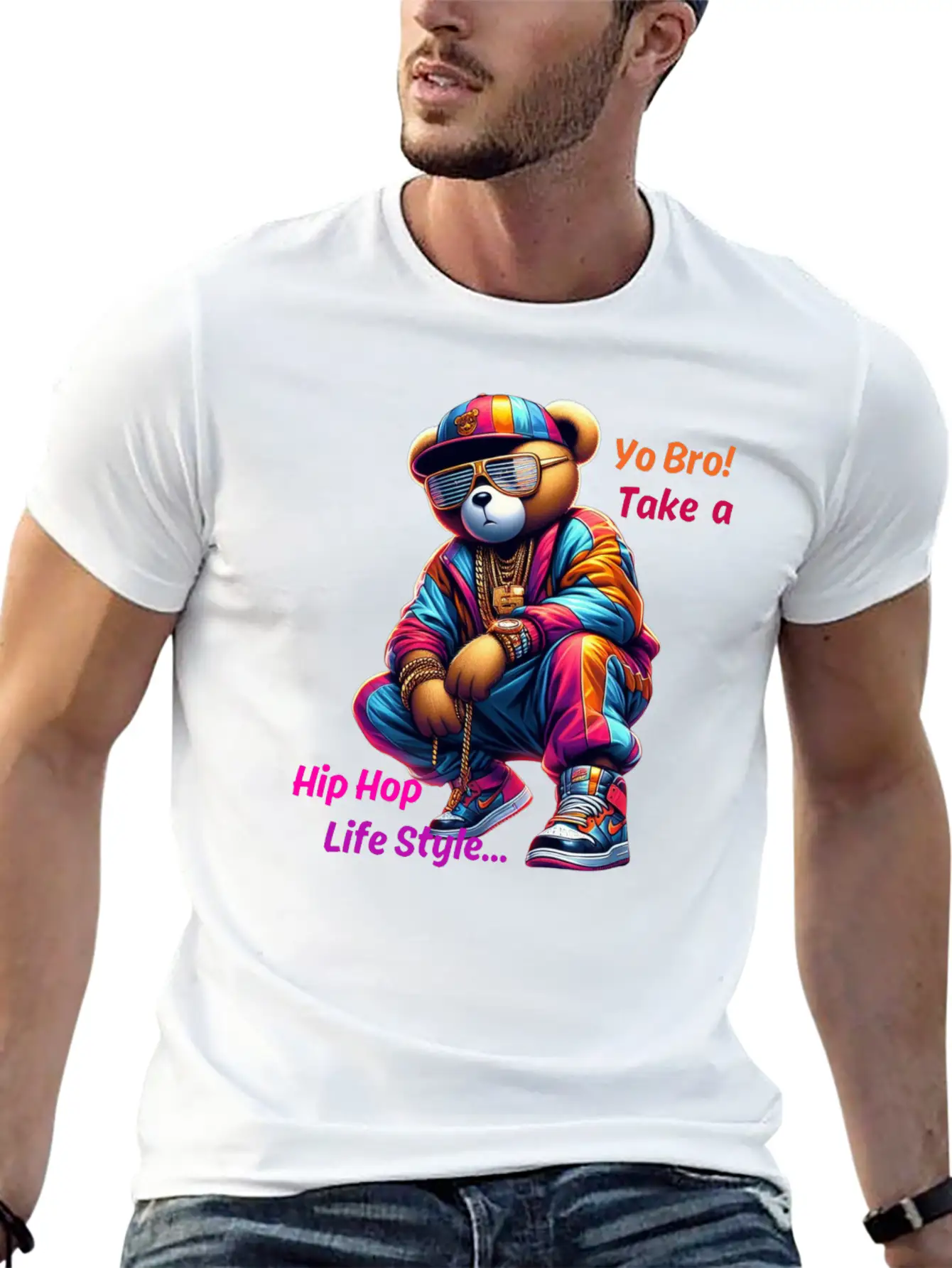 "Yo Bro! Take A HipHop Life Style" Cute Rap Bear Unisex Casual T-Shirt ¨C Clean Design For Daily Comfort