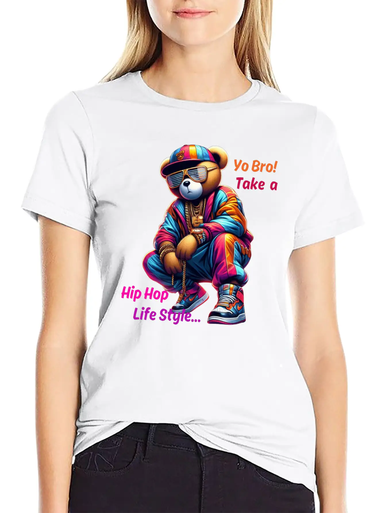 "Yo Bro! Take A HipHop Life Style" Cute Rap Bear Unisex Casual T-Shirt ¨C Clean Design For Daily Comfort