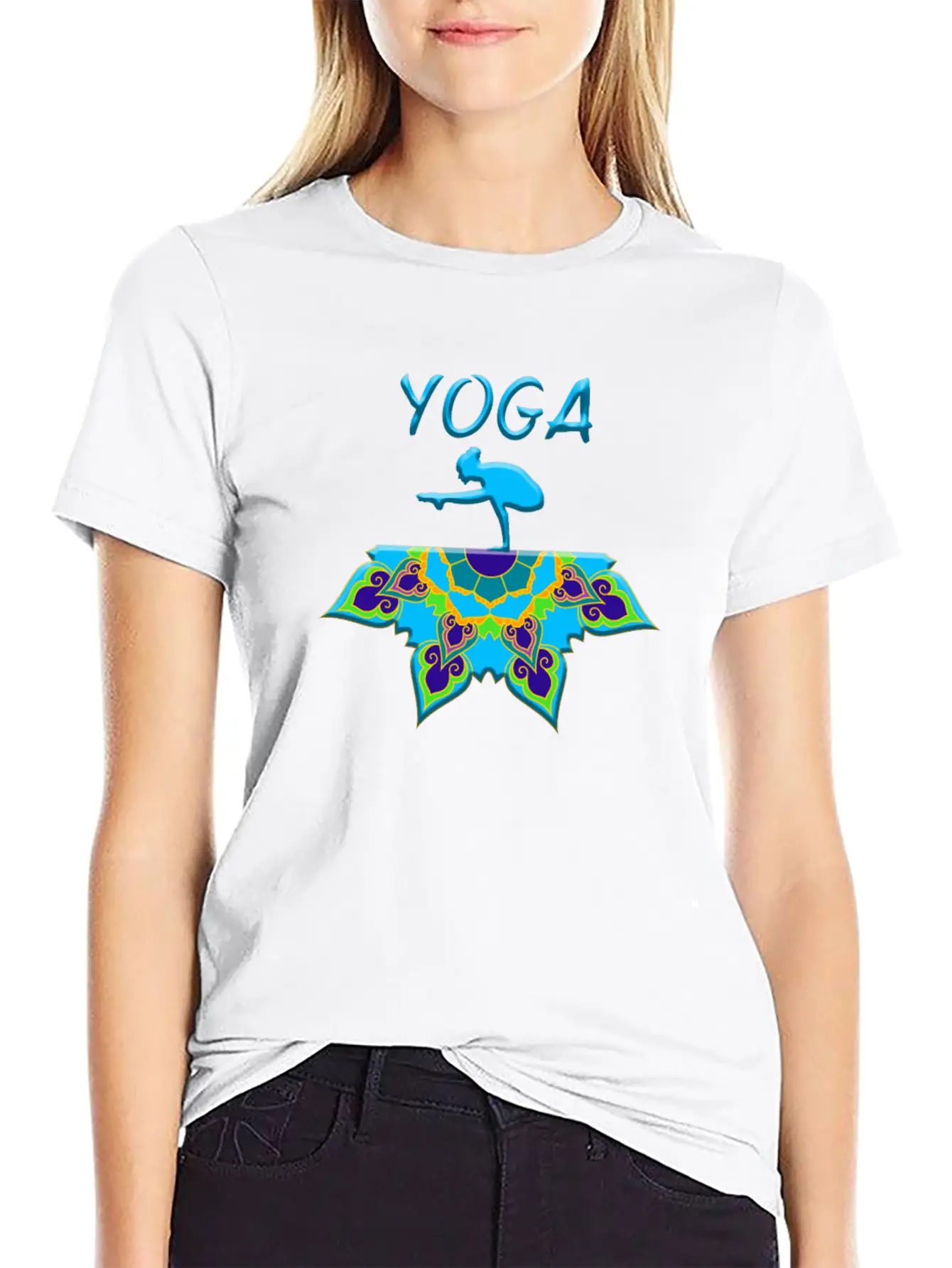 Yoga Woman Mandala Basic Graphic T-Shirt ¨C Daily Comfort In Soft Cotton