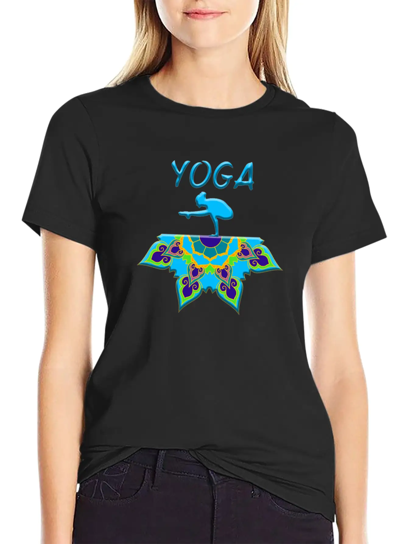 Yoga Woman Mandala Basic Graphic T-Shirt ¨C Daily Comfort In Soft Cotton