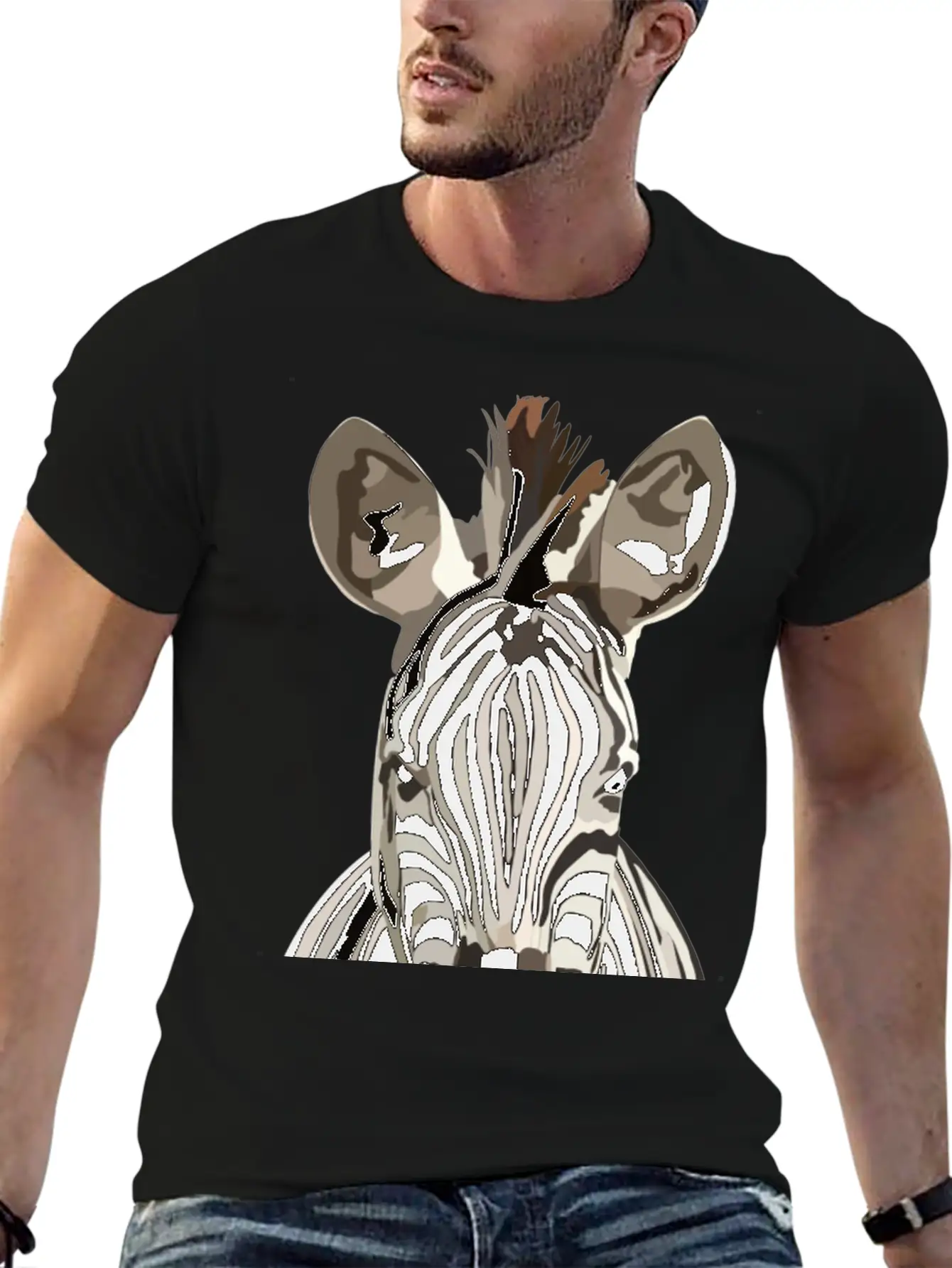Zebra Hand Drawn Digital Art Painting Unisex Casual T-Shirt ¨C Clean Design For Daily Comfort