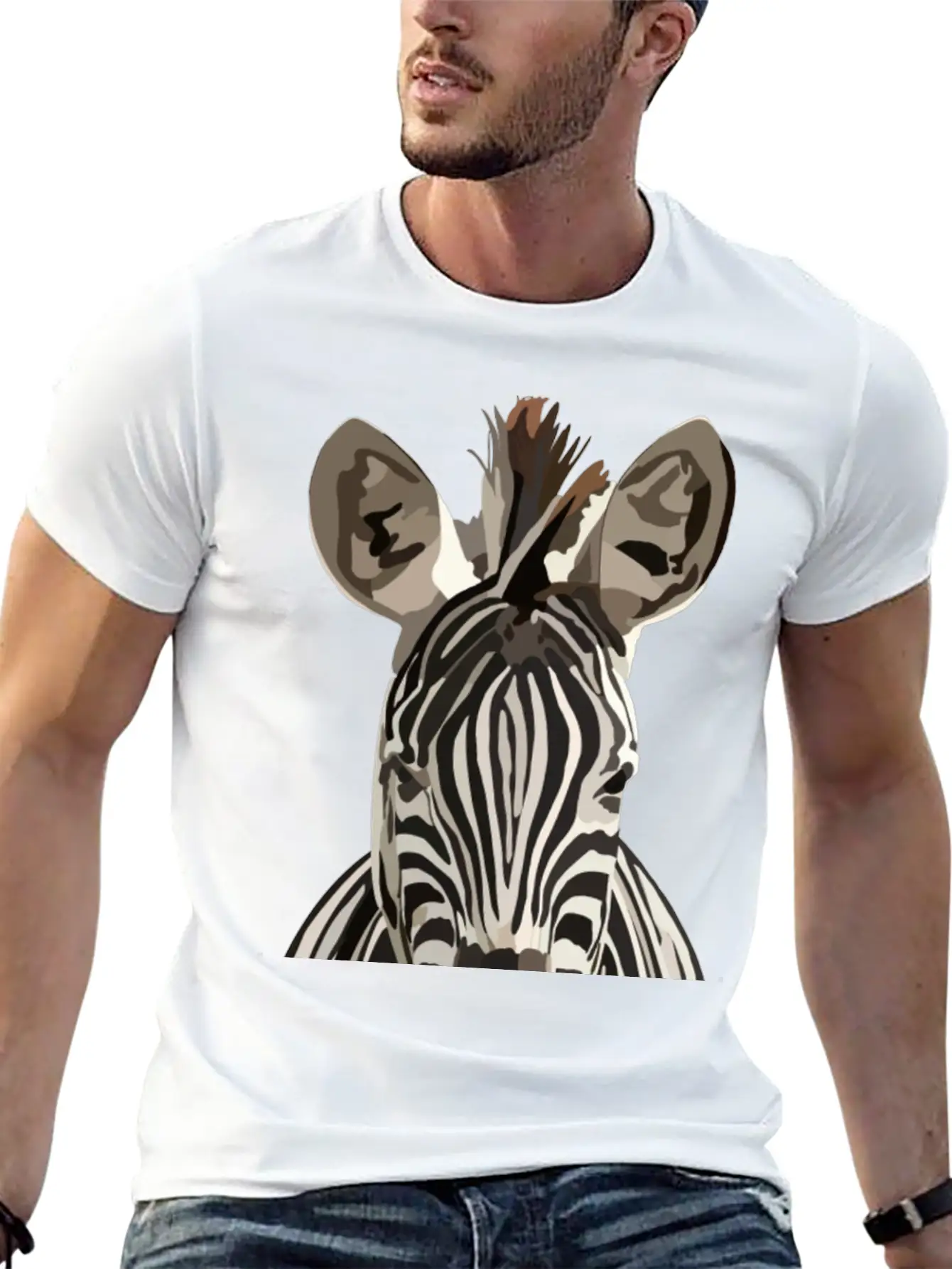 Zebra Hand Drawn Digital Art Painting Unisex Casual T-Shirt ¨C Clean Design For Daily Comfort