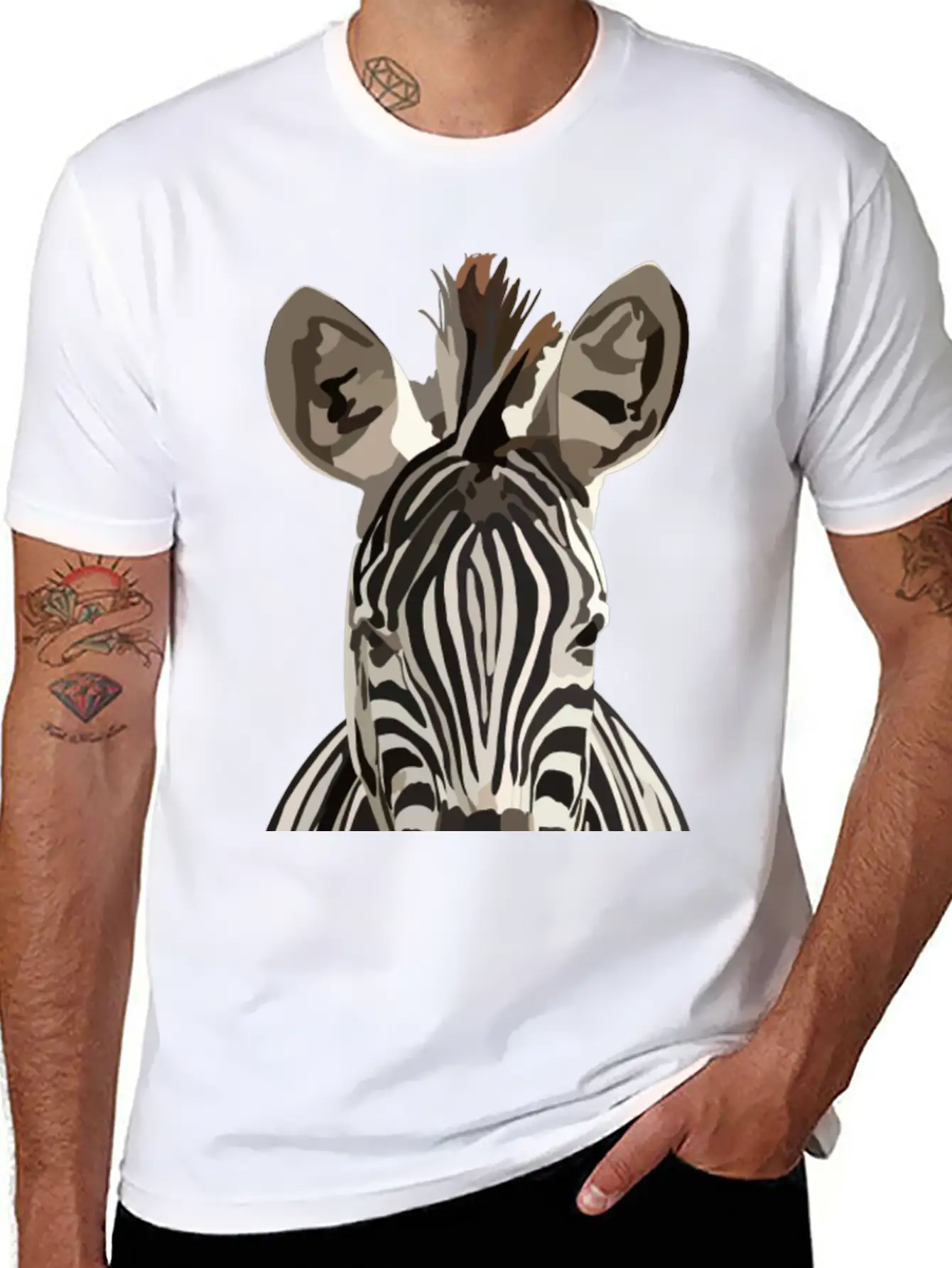 Zebra Hand Drawn Digital Art Painting Unisex Casual T-Shirt ¨C Clean Design For Daily Comfort