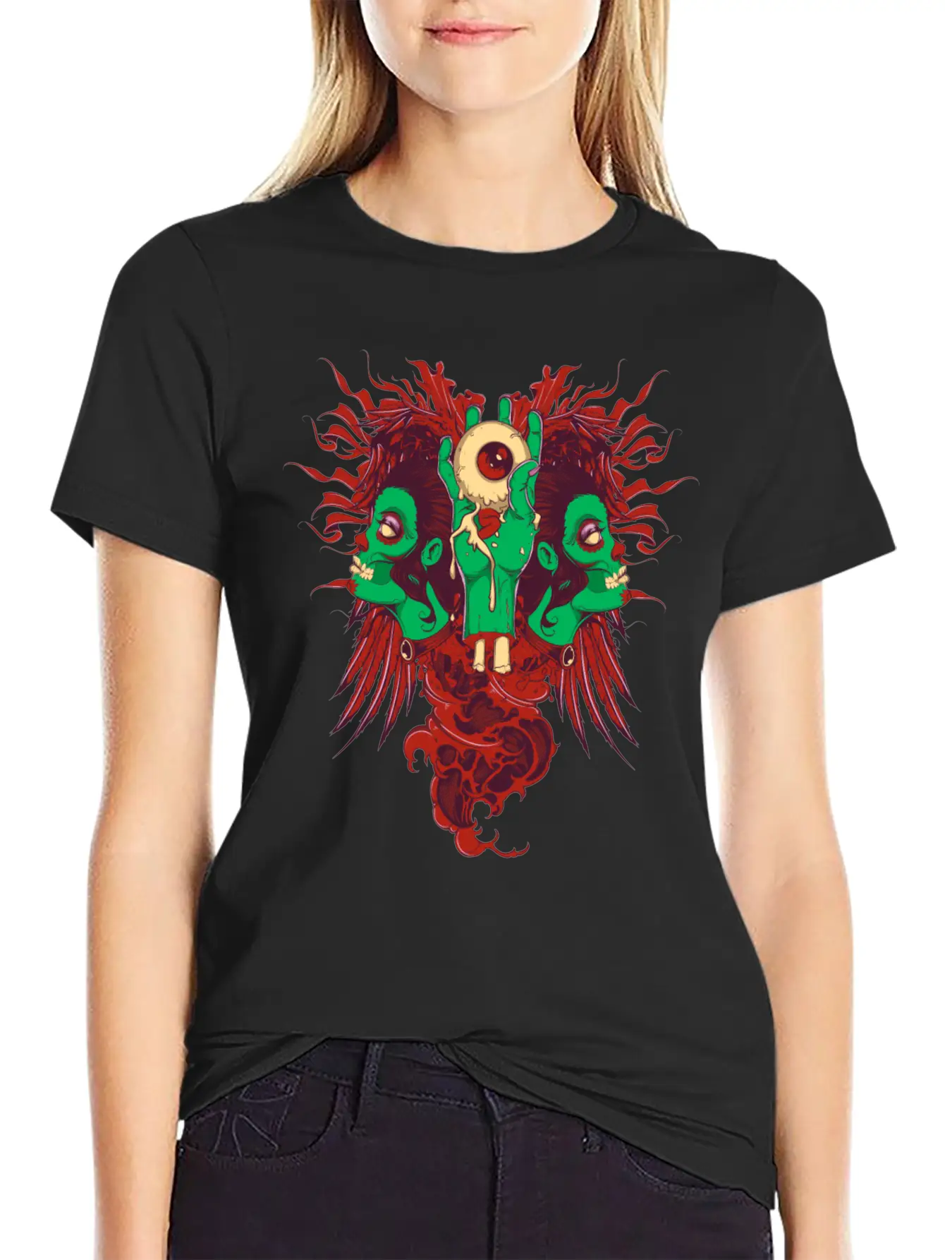 Zombie Hand With Eyes And Zombie Girl Unisex Casual T-Shirt ¨C Clean Design For Daily Comfort