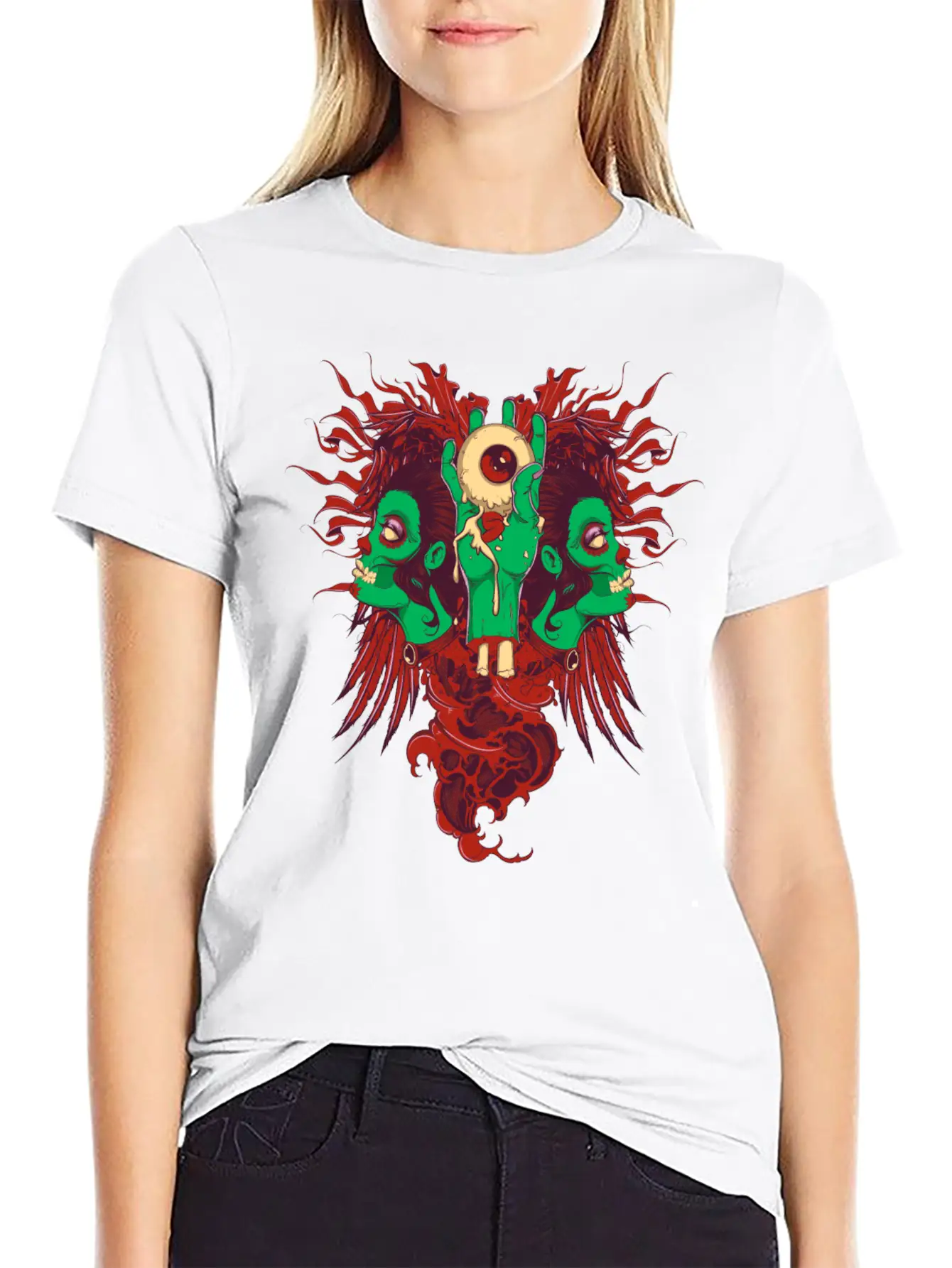 Zombie Hand With Eyes And Zombie Girl Unisex Casual T-Shirt ¨C Clean Design For Daily Comfort