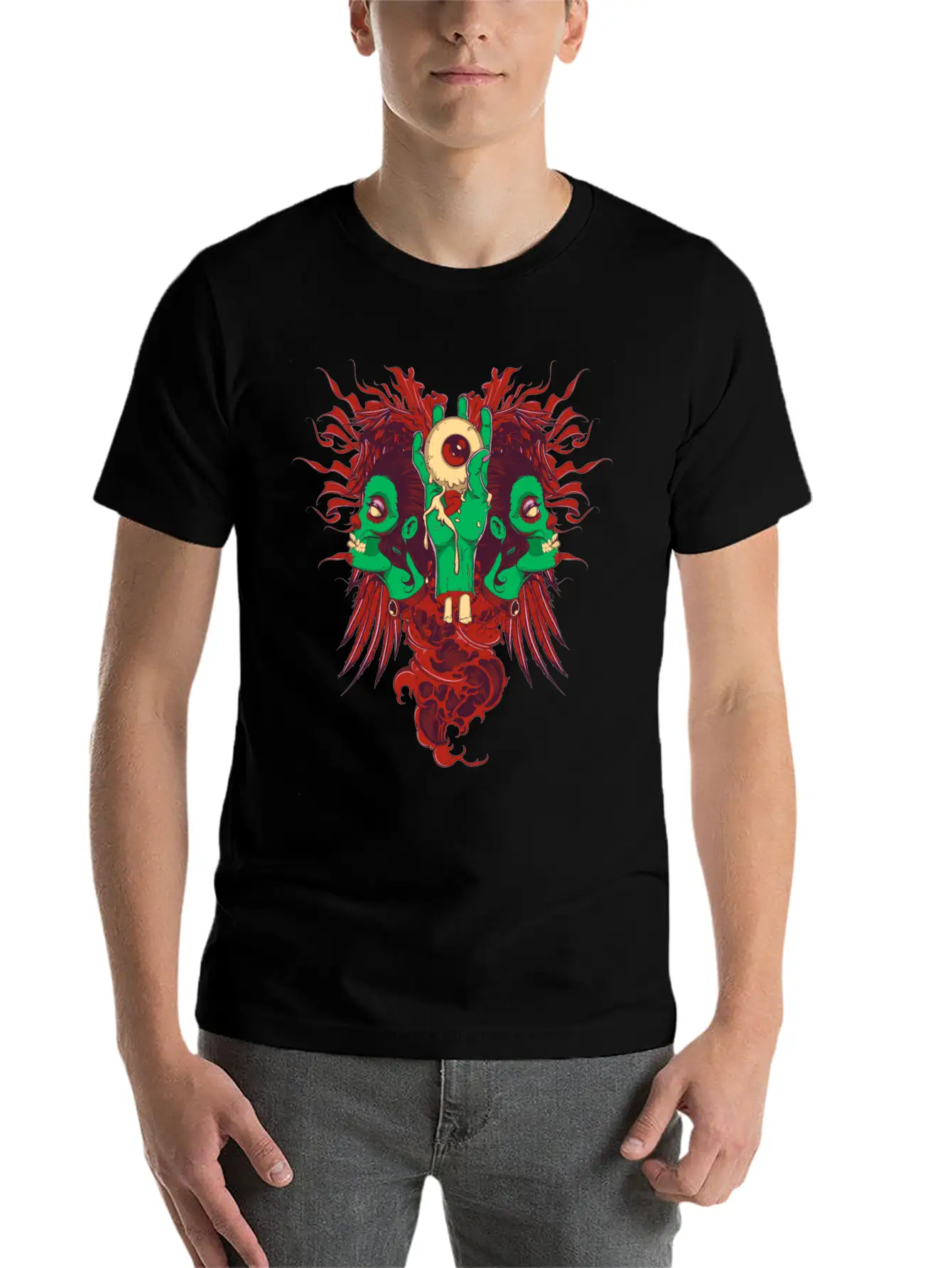 Zombie Hand With Eyes And Zombie Girl Unisex Casual T-Shirt ¨C Clean Design For Daily Comfort