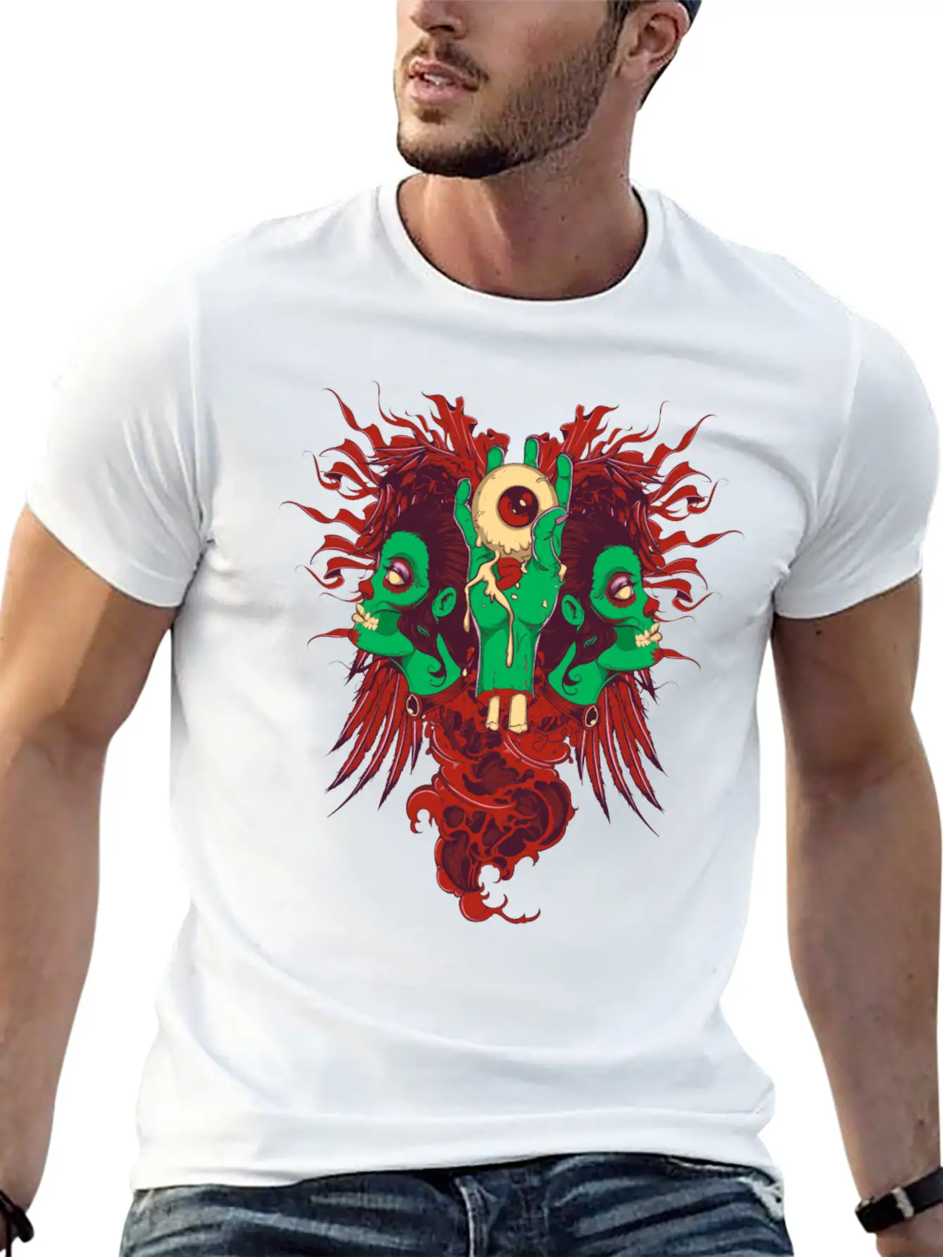 Zombie Hand With Eyes And Zombie Girl Unisex Casual T-Shirt ¨C Clean Design For Daily Comfort